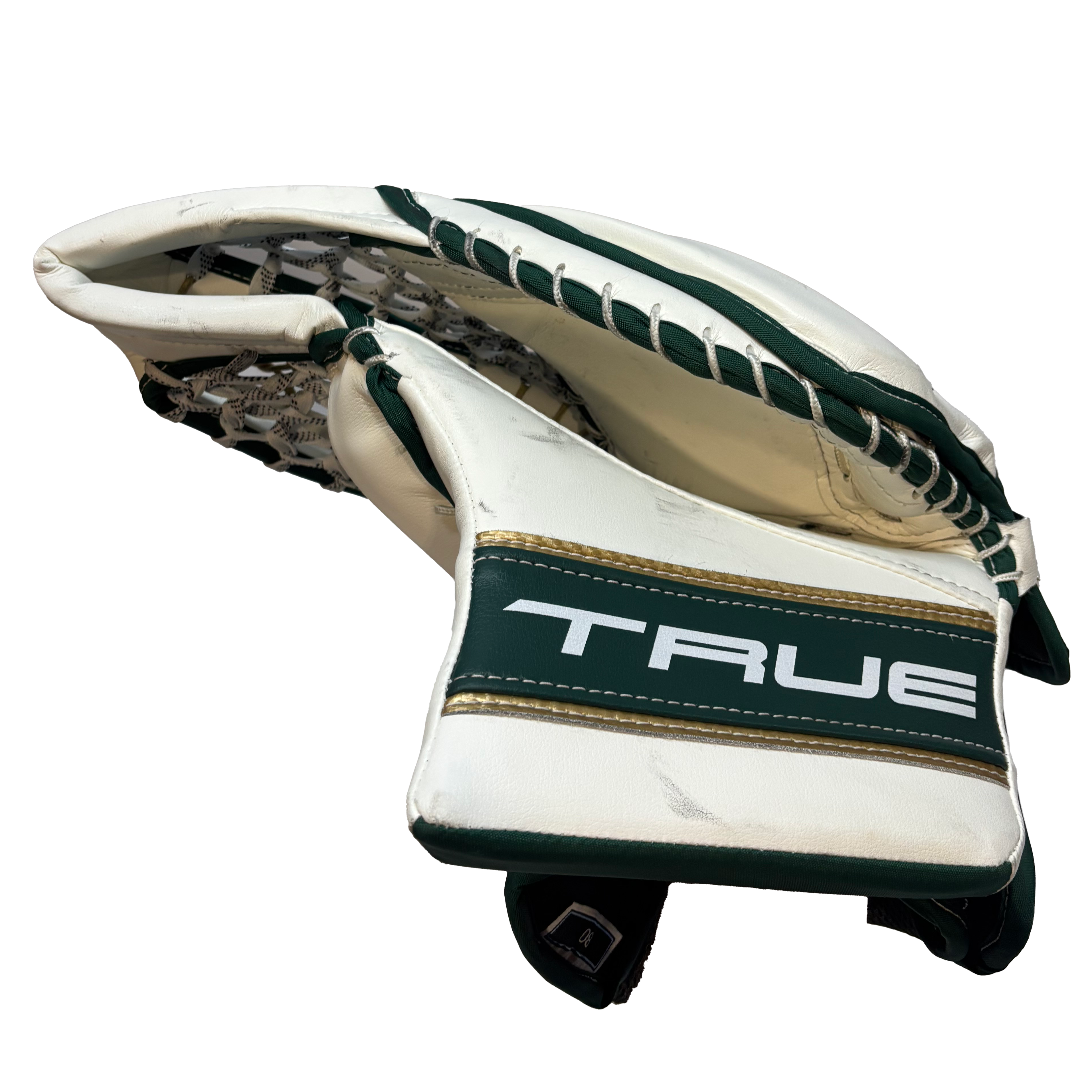 True L87 - Used NCAA Pro Stock Goalie Glove (White/Green)