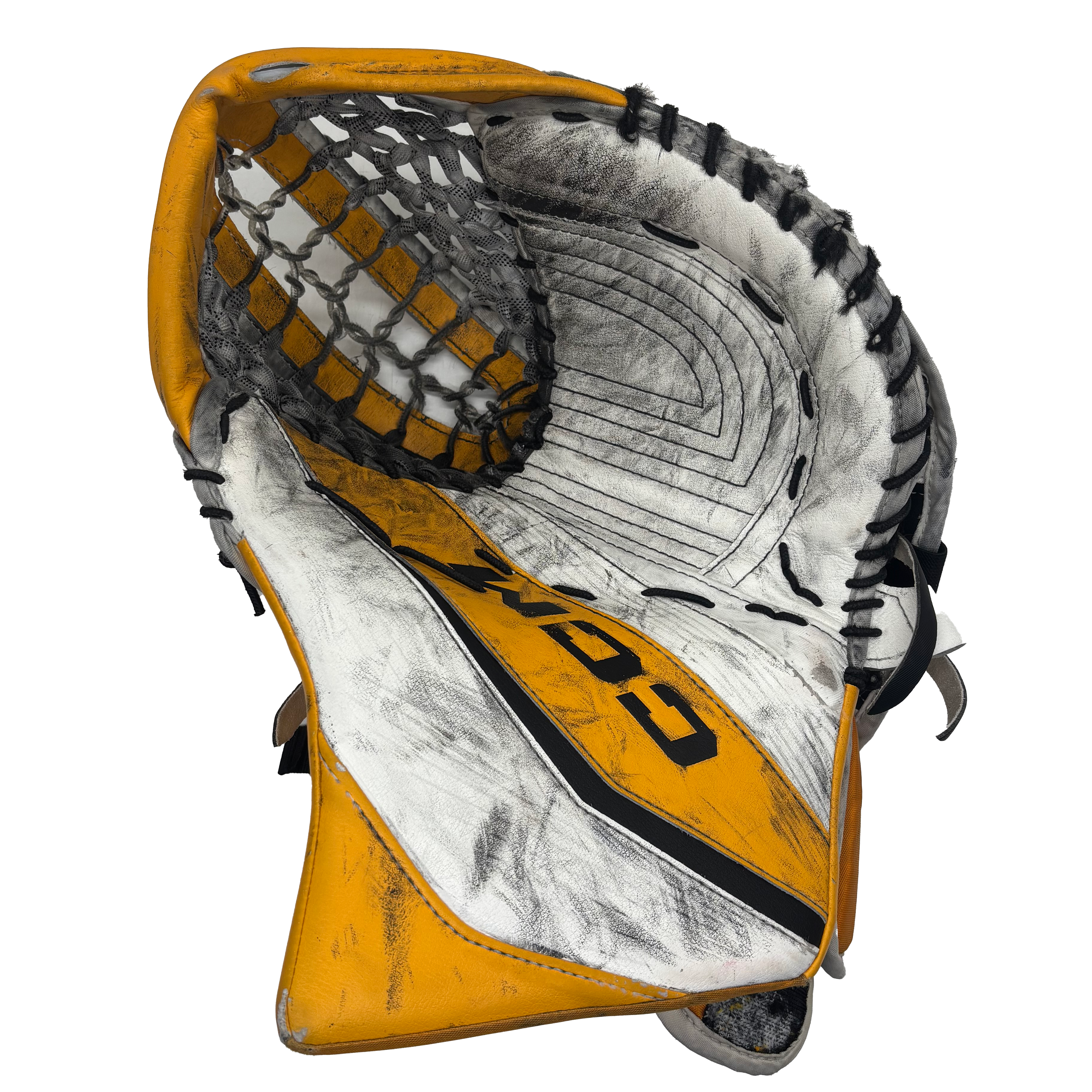 CCM Extreme Flex 6 - Used Pro Stock Goalie Glove (White/Yellow/Black)