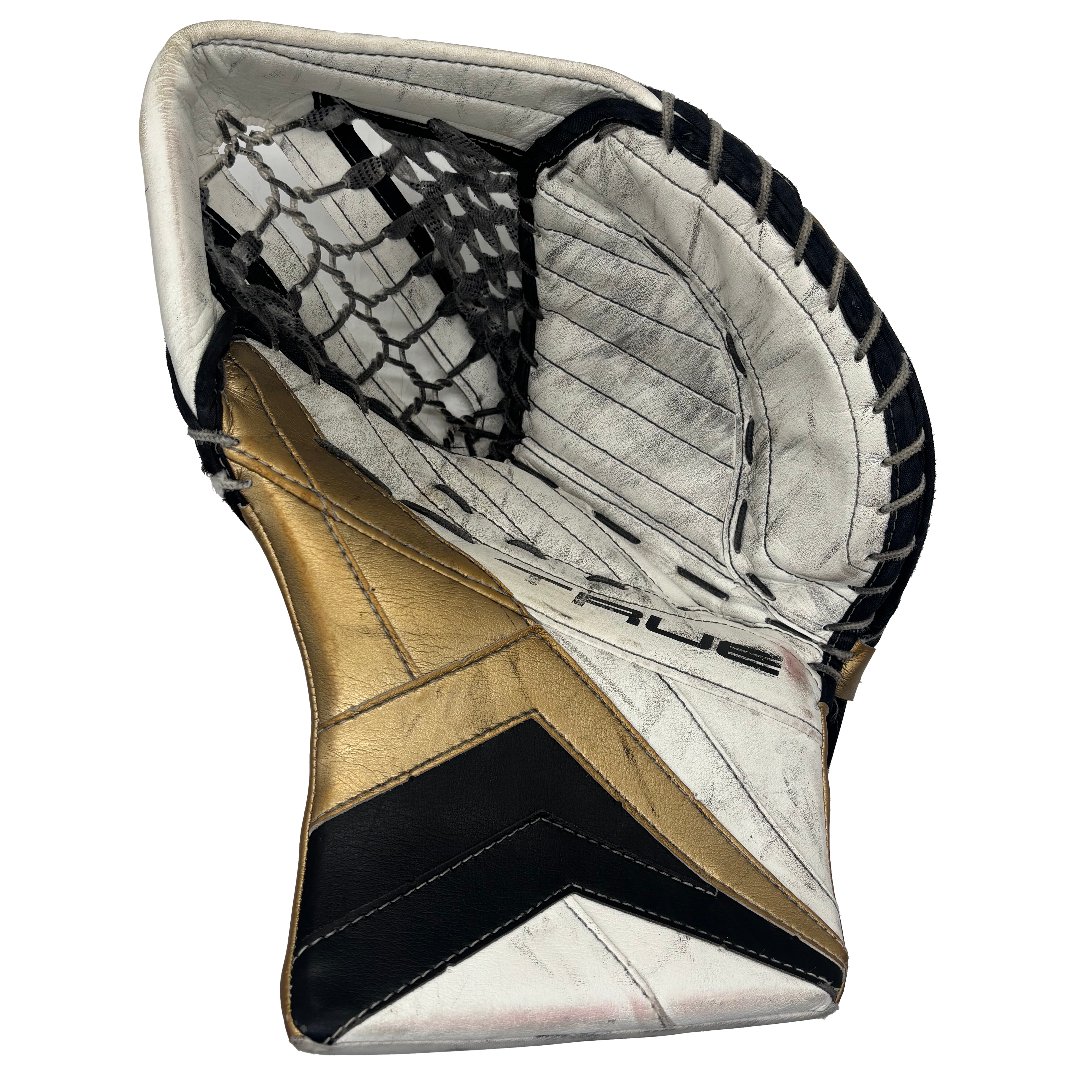 True Catalyst PX3 - Used Pro Stock Goalie Glove (White/Gold/Black)