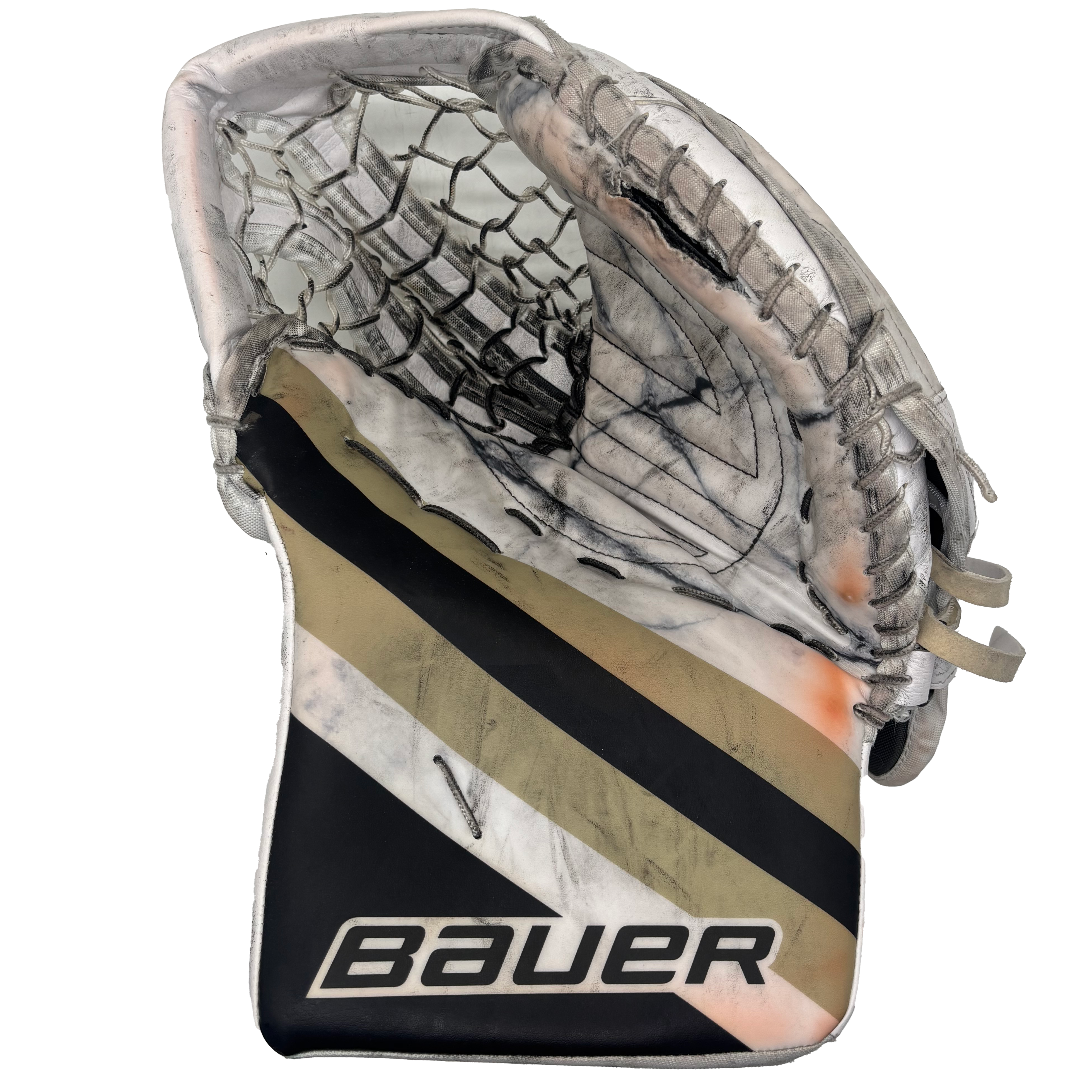 Bauer Supreme Shadow - Used Pro Stock Goalie Glove (White/Gold/Black)