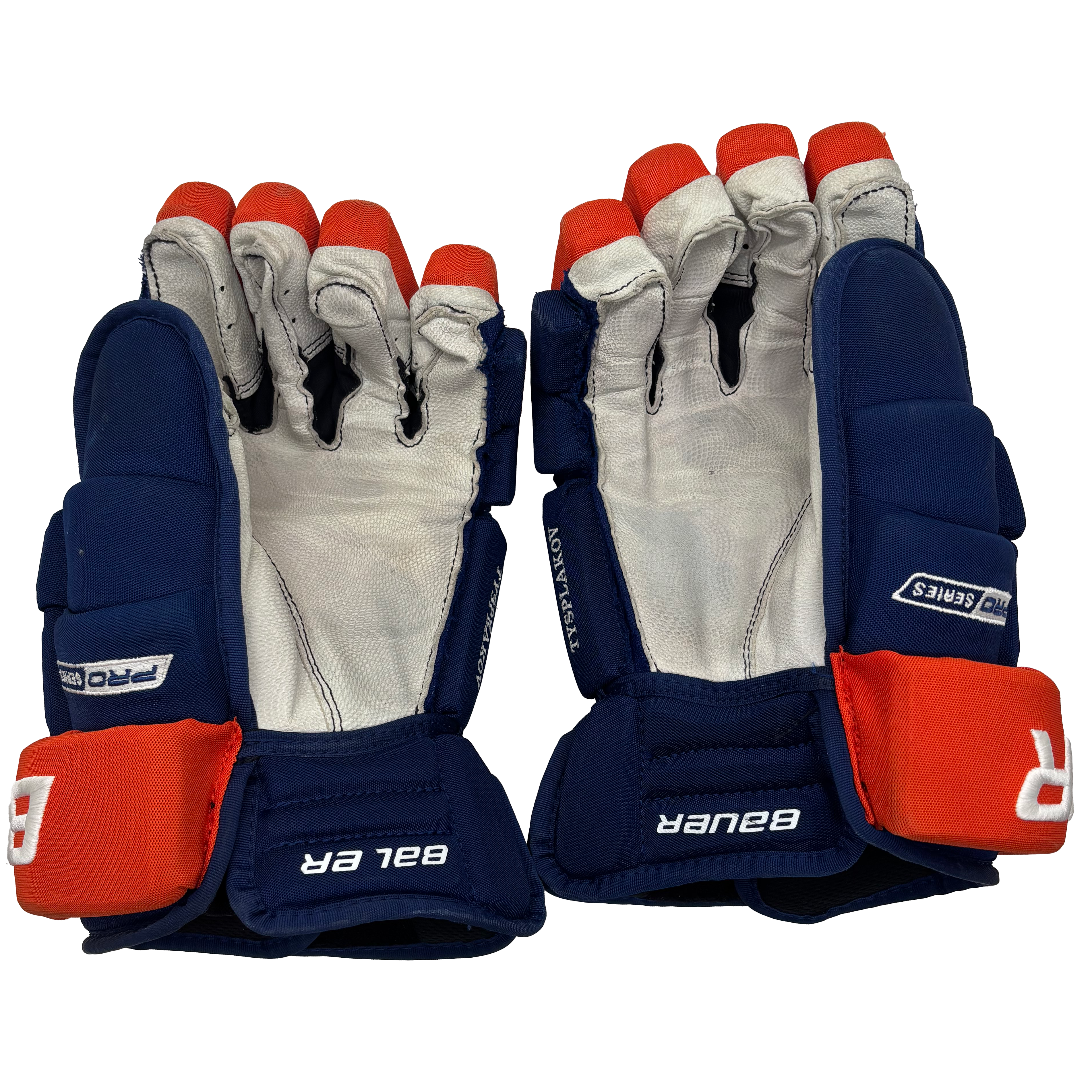 Bauer Pro Series - Used NHL Pro Stock Hockey Gloves - Maxim Tsyplakov (Blue/Orange)