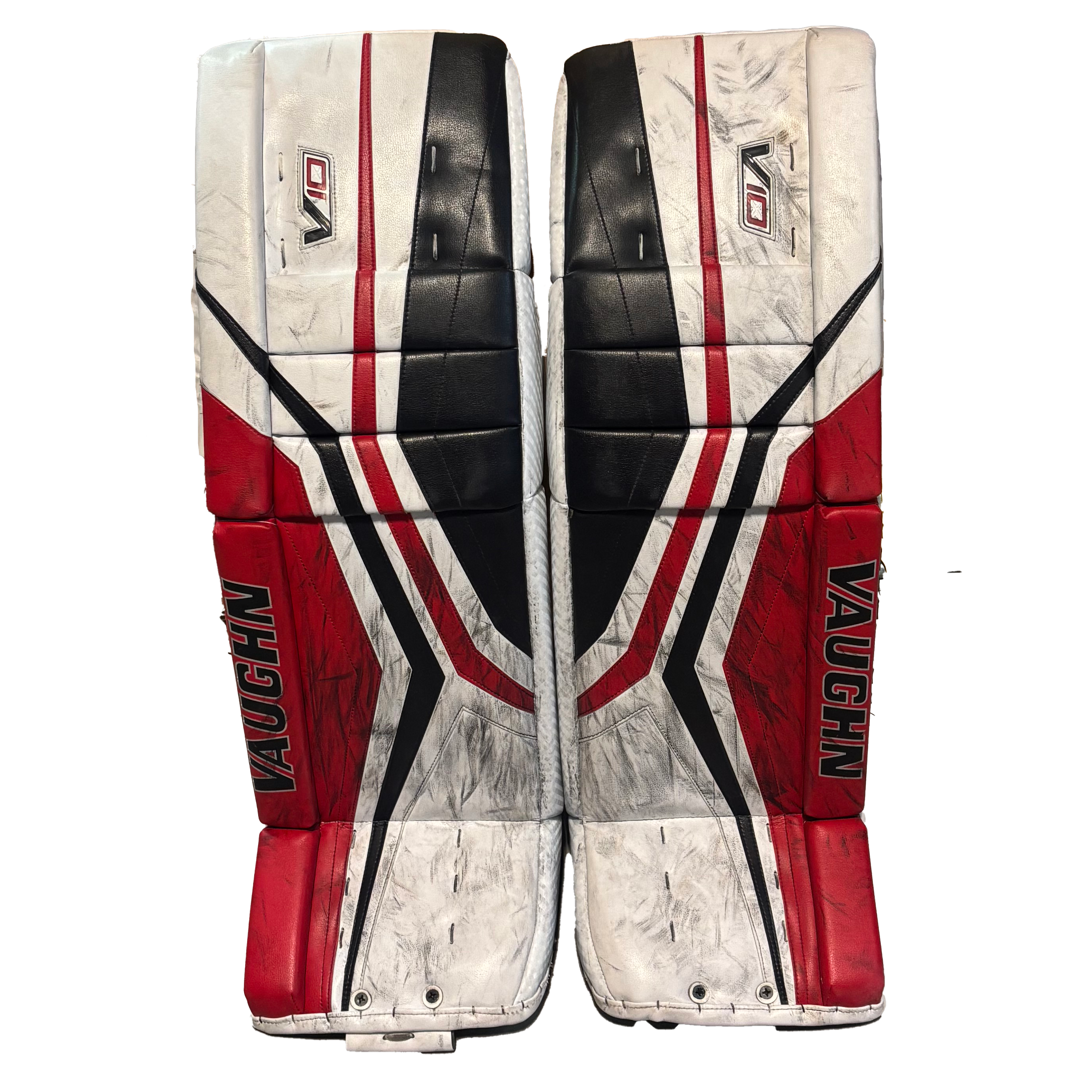 Vaughn Velocity V10 - Used Pro Stock Goalie Pads (Black/Red/White)