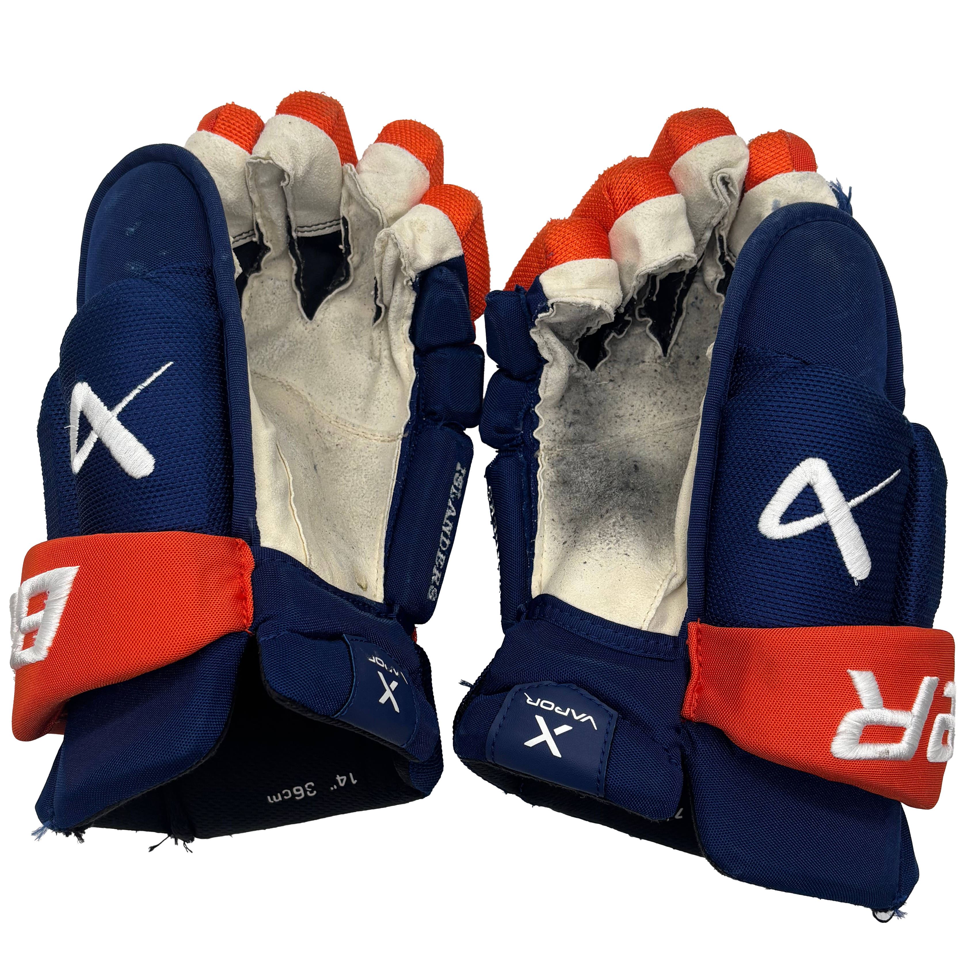 Bauer Vapor Hyperlite - Used NHL Pro Stock Glove - New York Islanders (Blue/Orange)