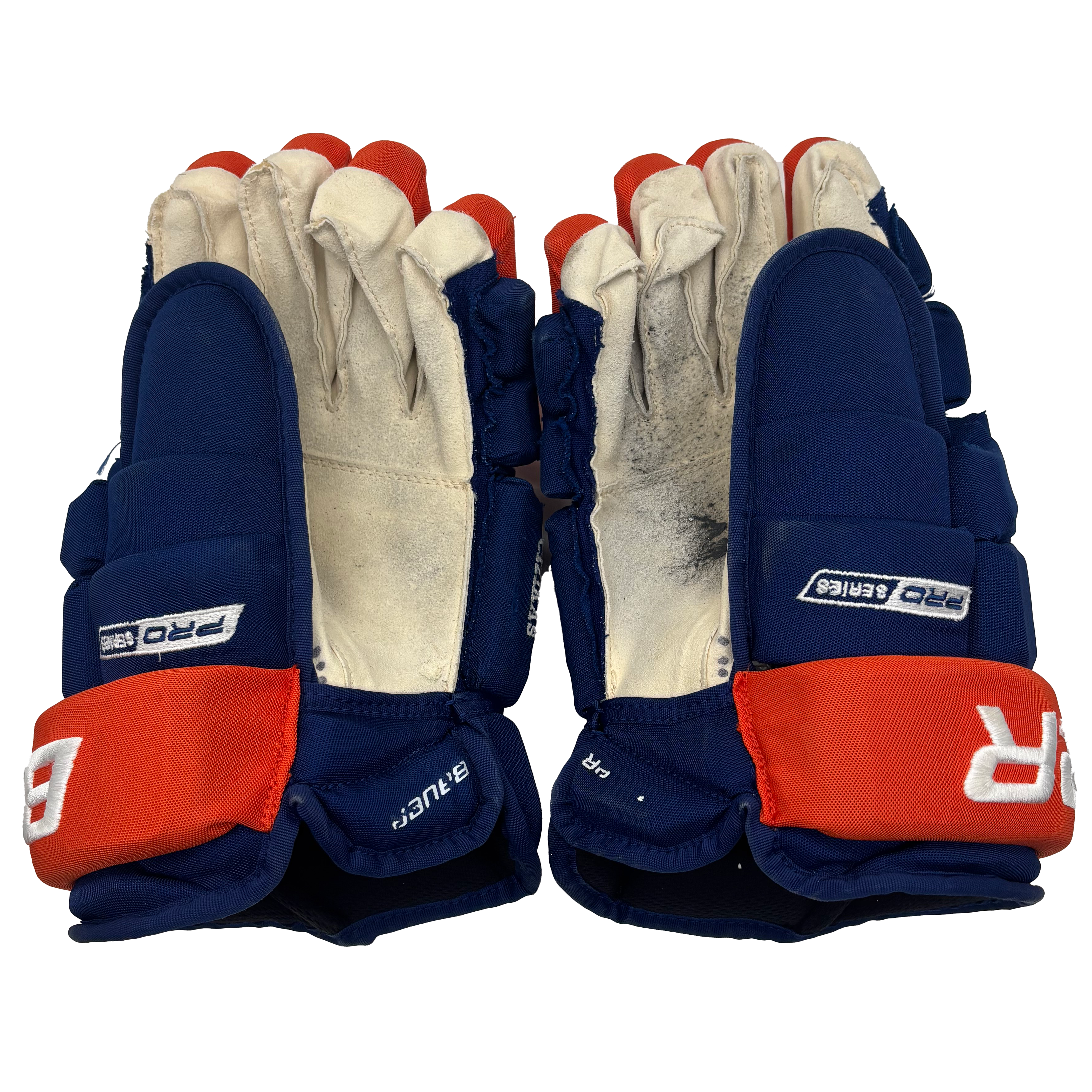 Bauer Pro Series - Used NHL Pro Stock Hockey Gloves - Casey Cizikas (Blue/Orange)