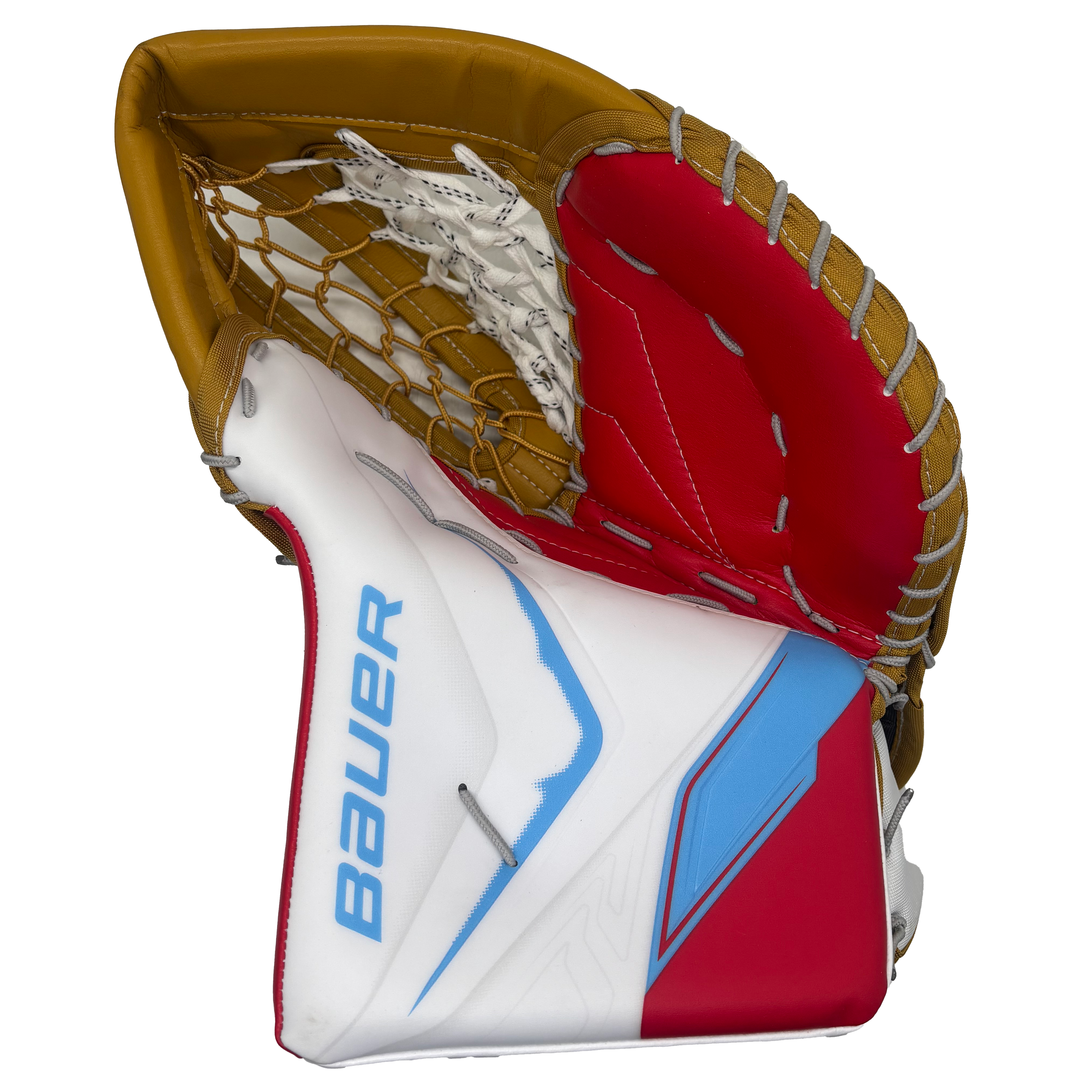 Bauer Vapor Flylite - Pro Stock Goalie Glove (Red/White/Tan/Baby Blue)