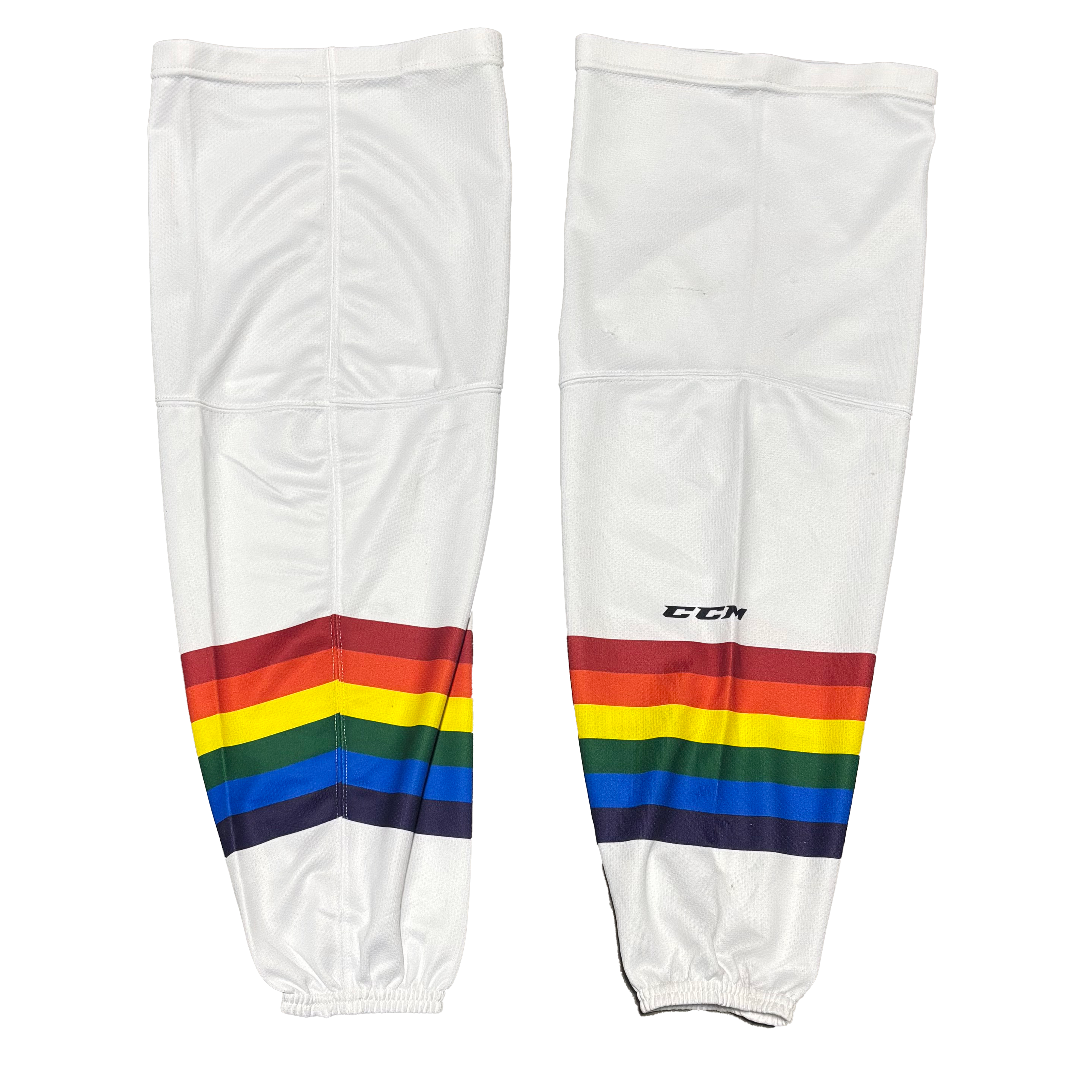 OHL - Used CCM Pride Hockey Sock (White/Rainbow)