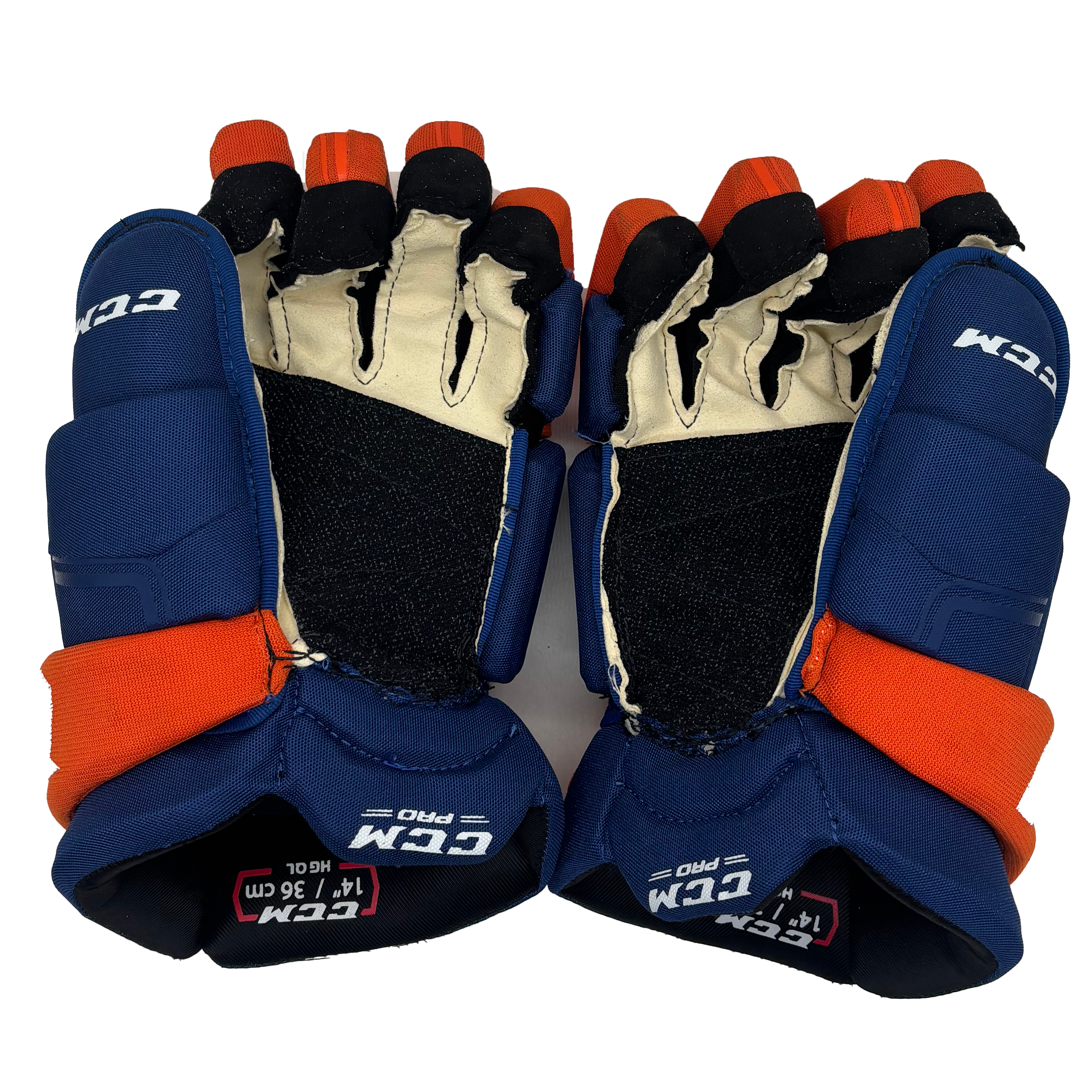 CCM HGQL - Used NHL Pro Stock Glove - Ross Johnston (Blue/Orange)