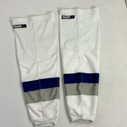 OHL - Chaussettes de hockey CCM usagées - Wolves de Sudbury (blanc/bleu marine/argent)