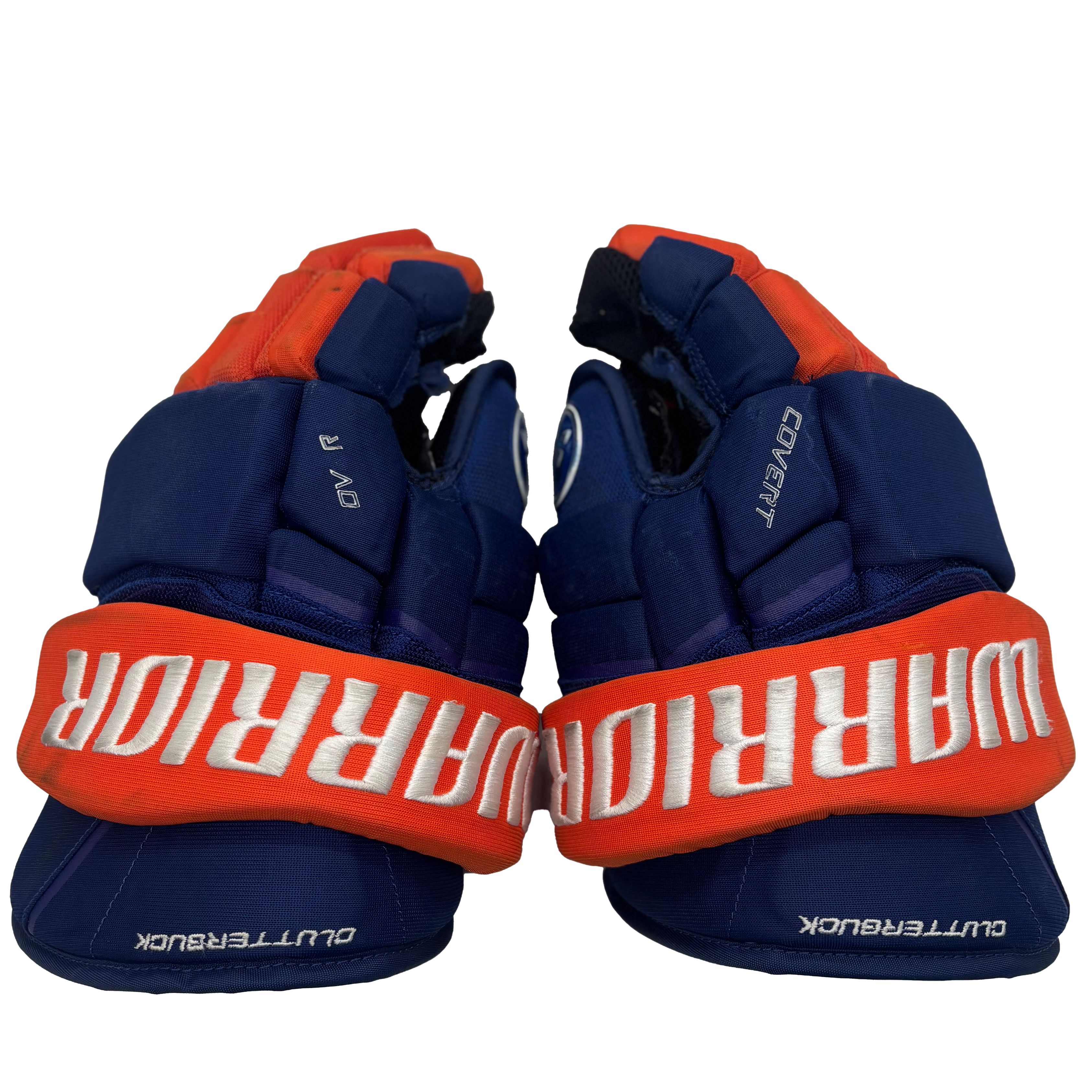 Warrior Covert QR5 Pro - NHL Used Pro Stock Glove - Cal Clutterbuck (Blue/Orange)