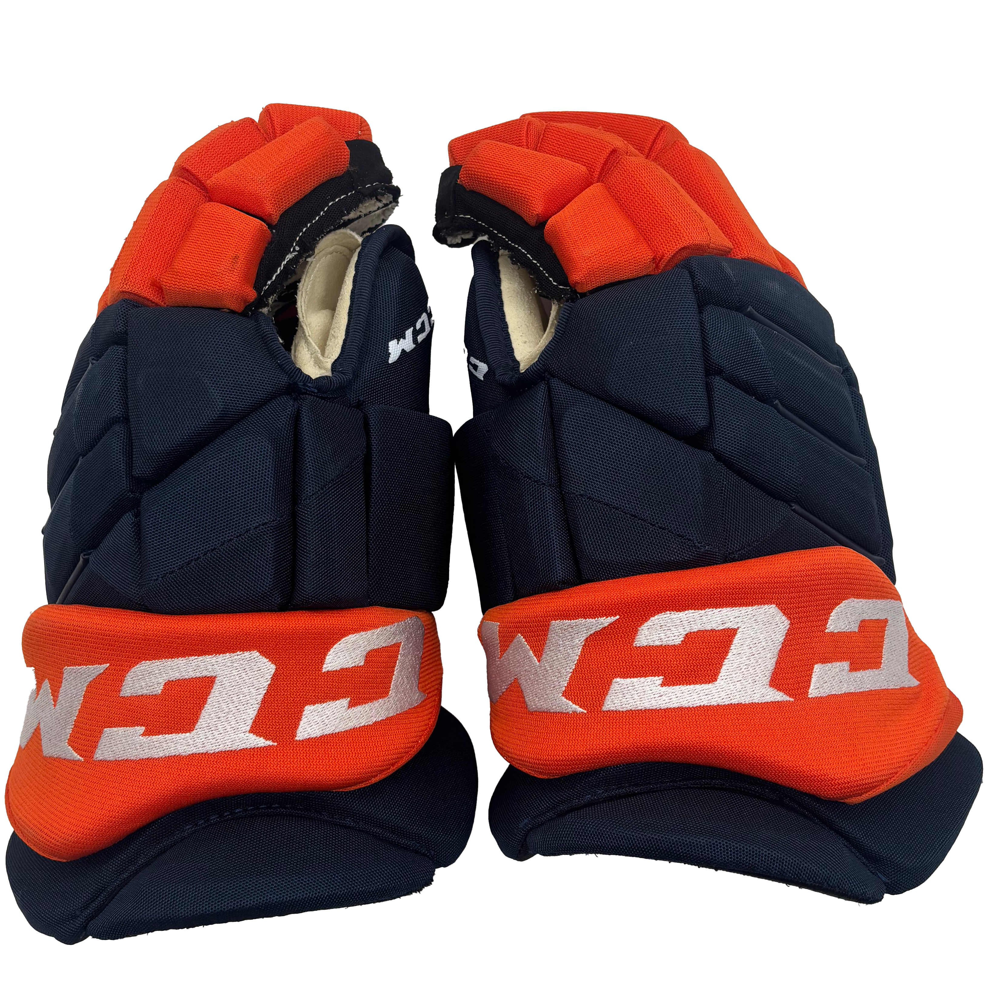CCM HGJS - Used NHL Pro Stock Hockey Glove - New York Islanders (Navy/Orange)