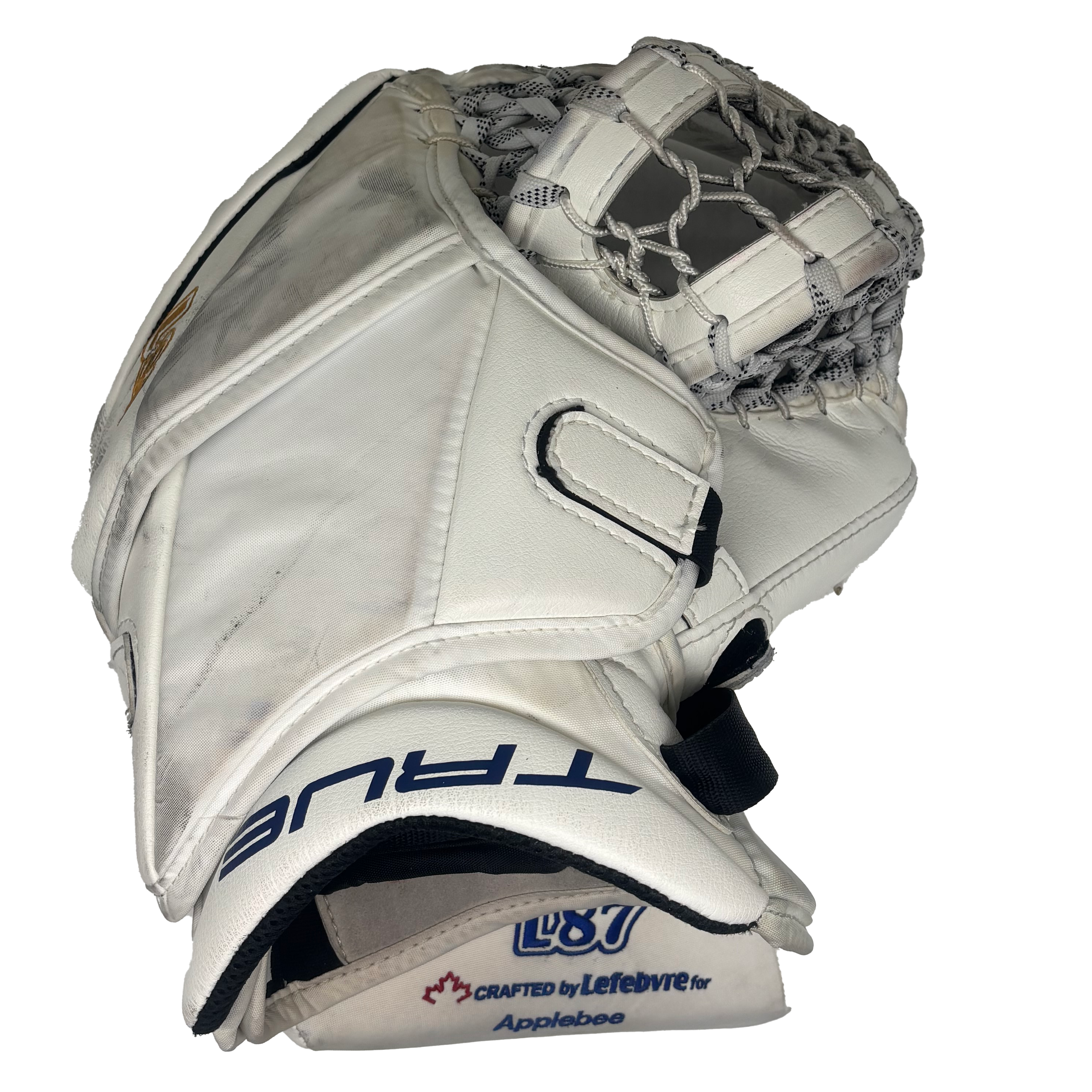 True L87 - Used NCAA Pro Stock Goalie Glove (White/Yellow/Navy)