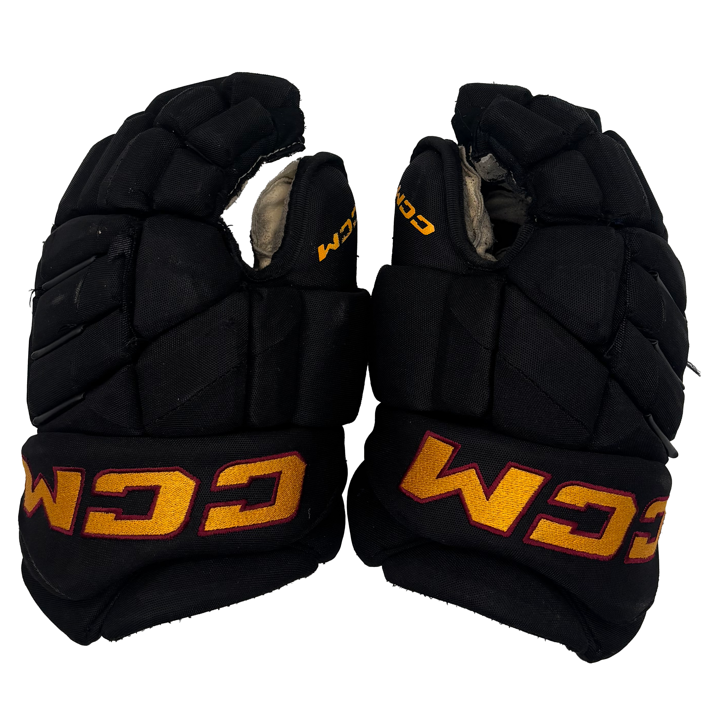 CCM HGJS - Used AHL Pro Stock Hockey Gloves (Black/Gold/Maroon)