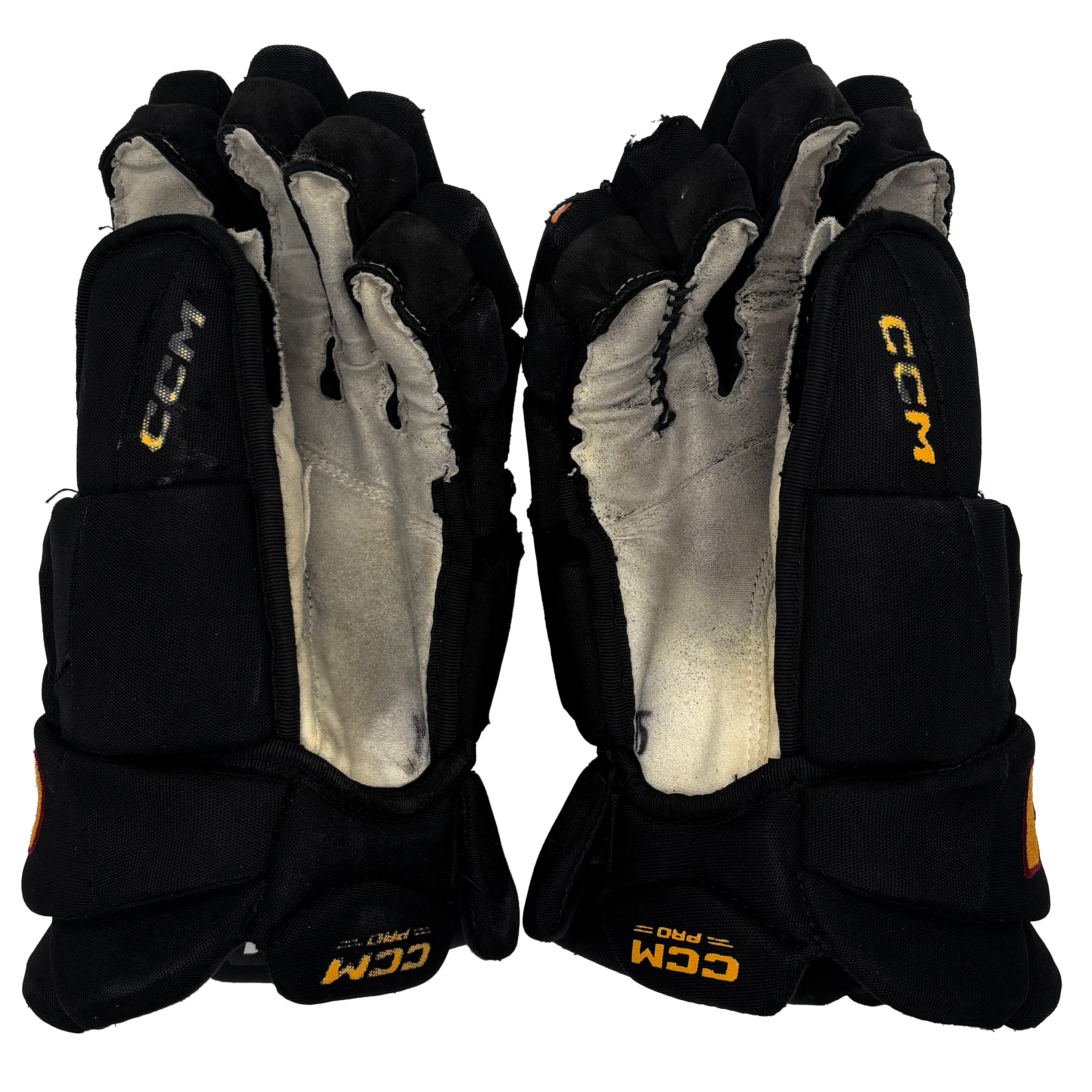 CCM FT8 Pro - Used AHL Pro Stock Hockey Gloves (Black/Gold/Maroon)