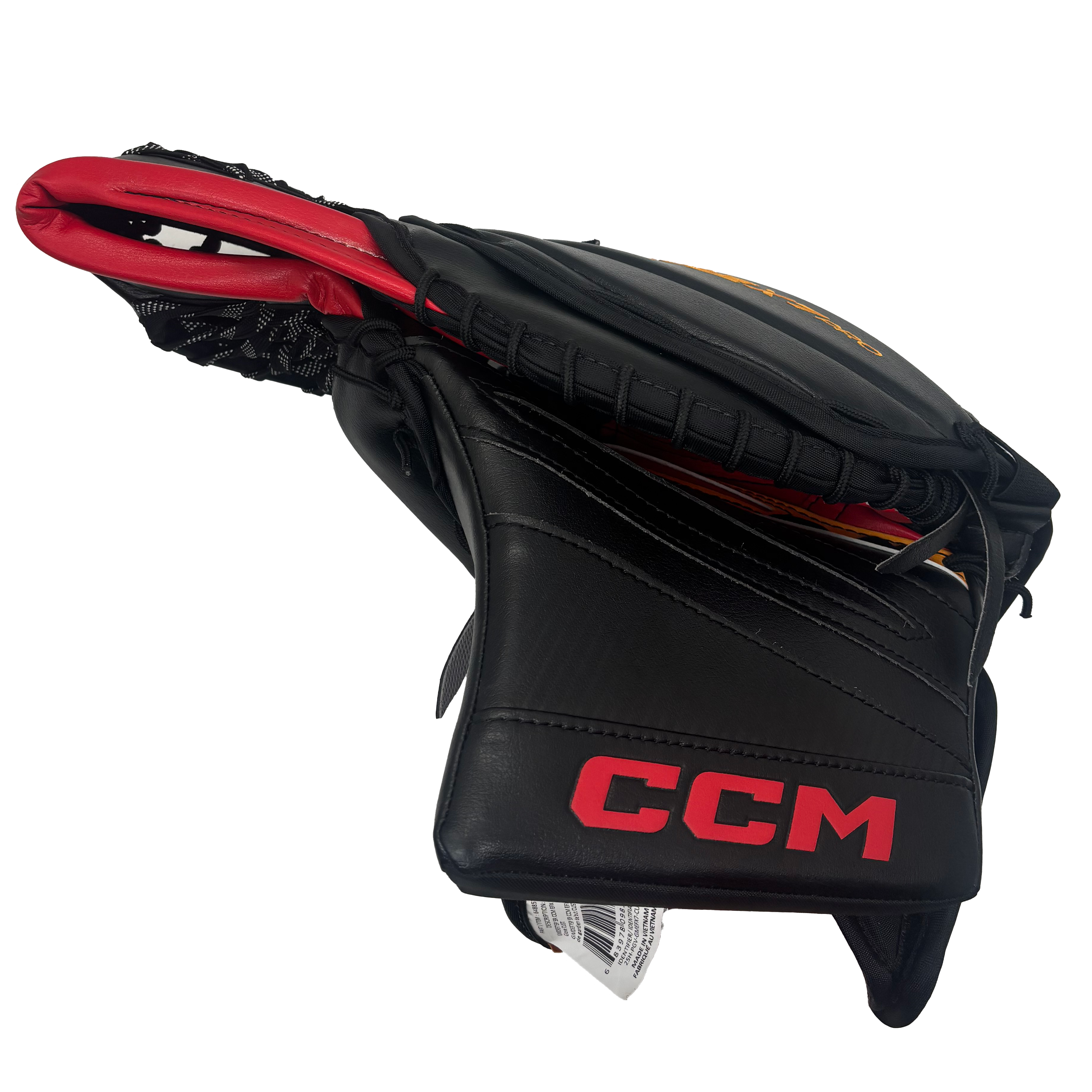 CCM Extreme Flex 7 Pro - AHL Pro Stock Goalie Trapper (Black/Red/Yellow)
