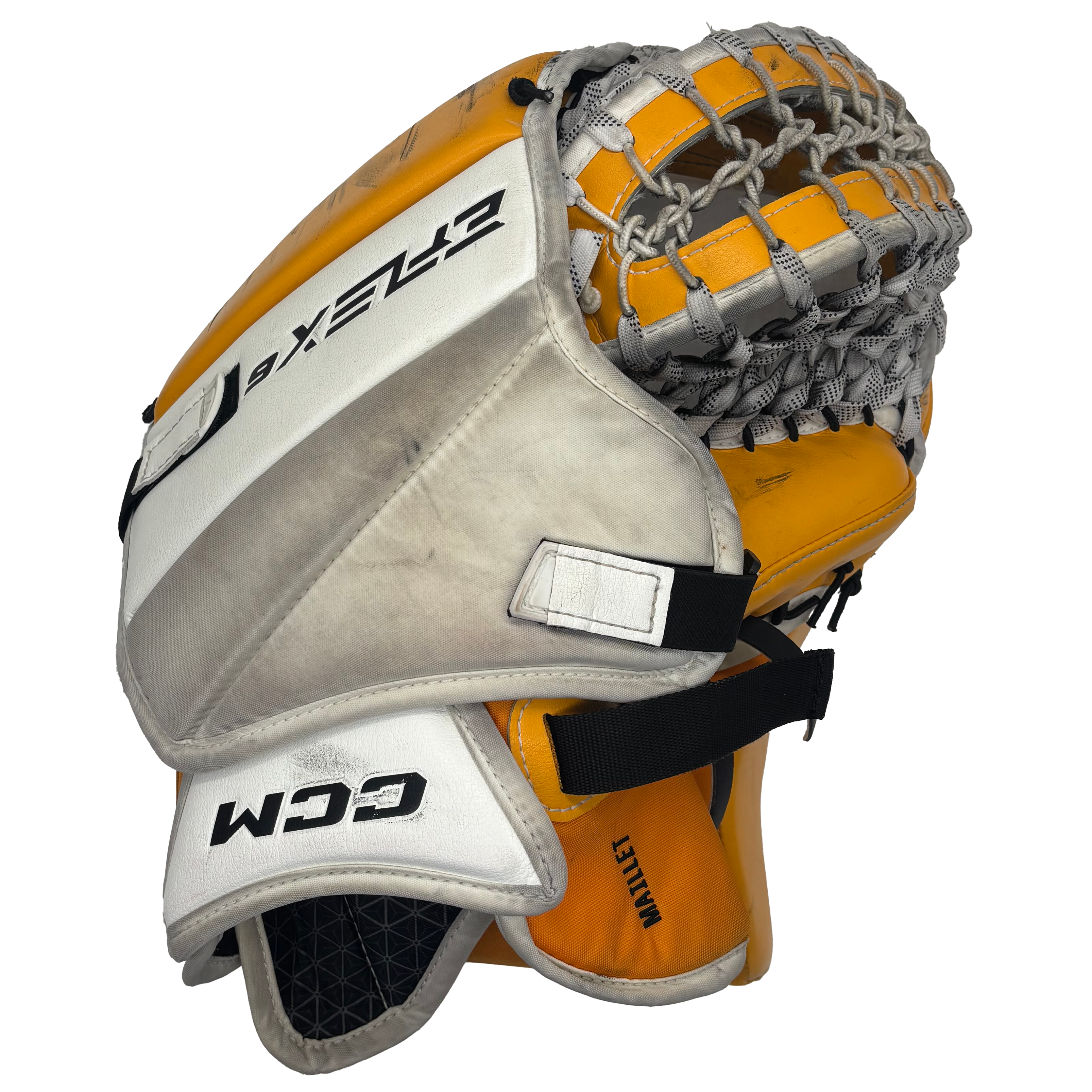 CCM Extreme Flex 6 - Used Pro Stock Goalie Glove (White/Yellow/Black)