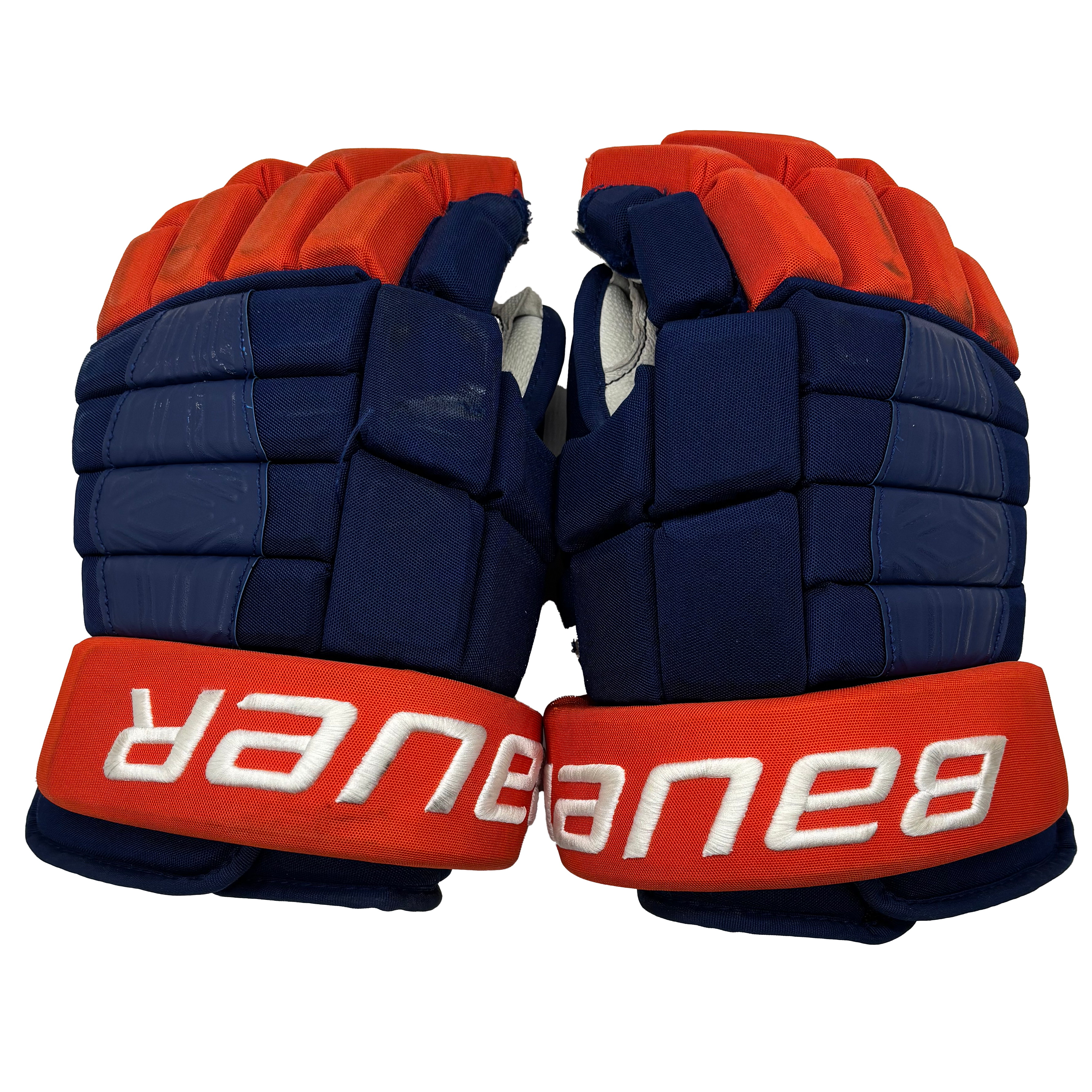 Bauer Pro Series - Used NHL Pro Stock Hockey Gloves - Maxim Tsyplakov (Blue/Orange)