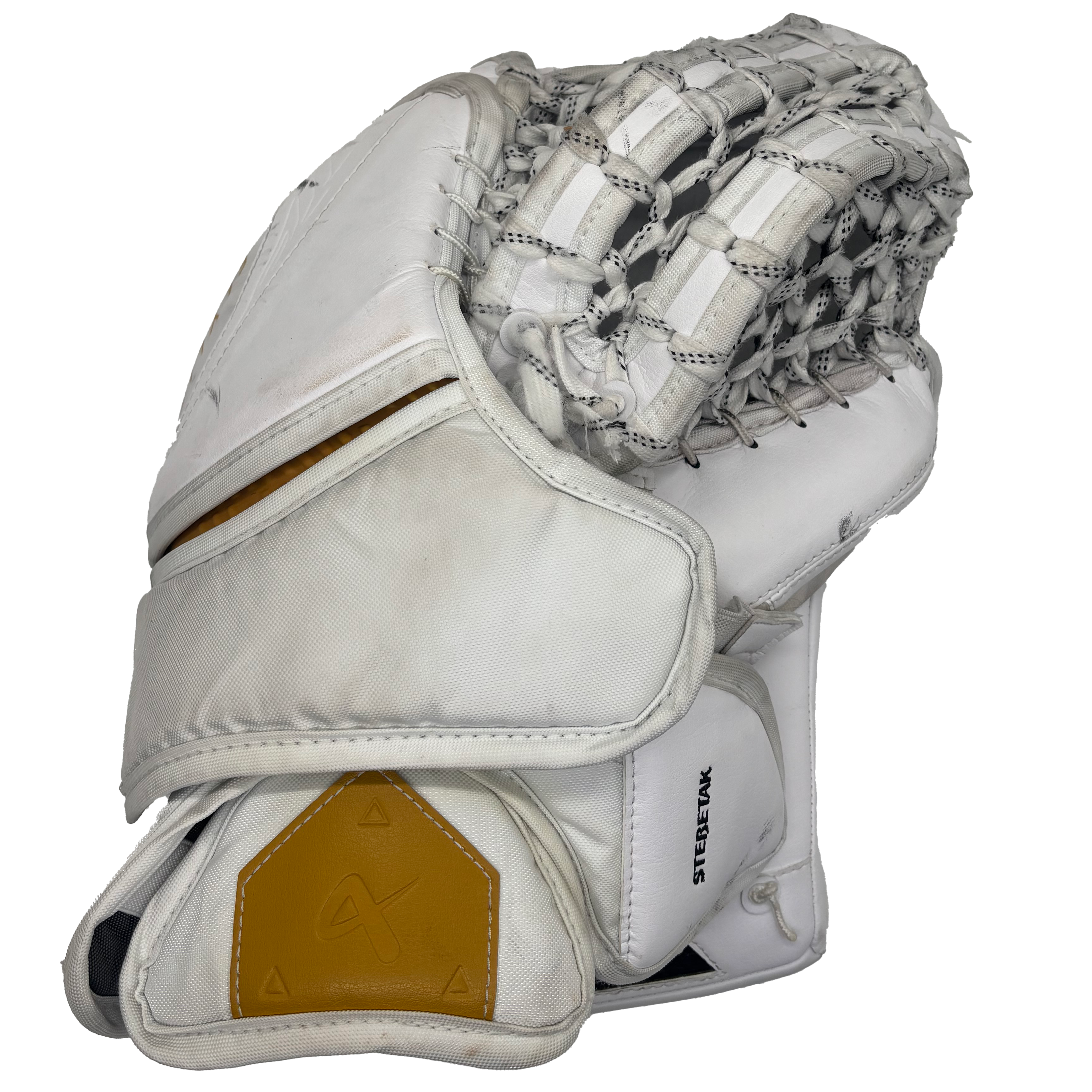 Bauer Vapor Flylite - Used Pro Stock Goalie Glove (White/Red/Baby Blue)