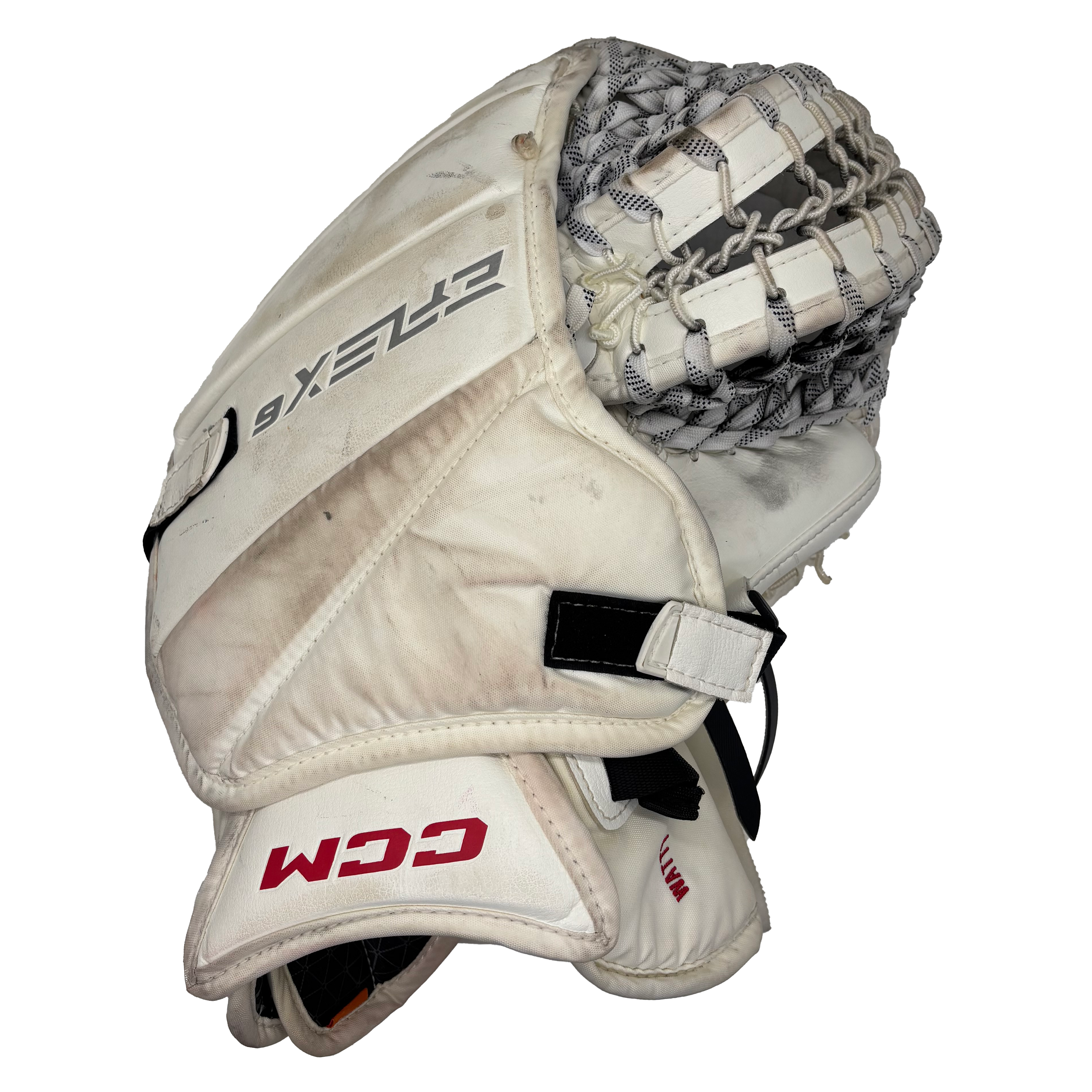 CCM Extreme Flex 6 - Used Pro Stock Goalie Glove (White/Red/Grey)