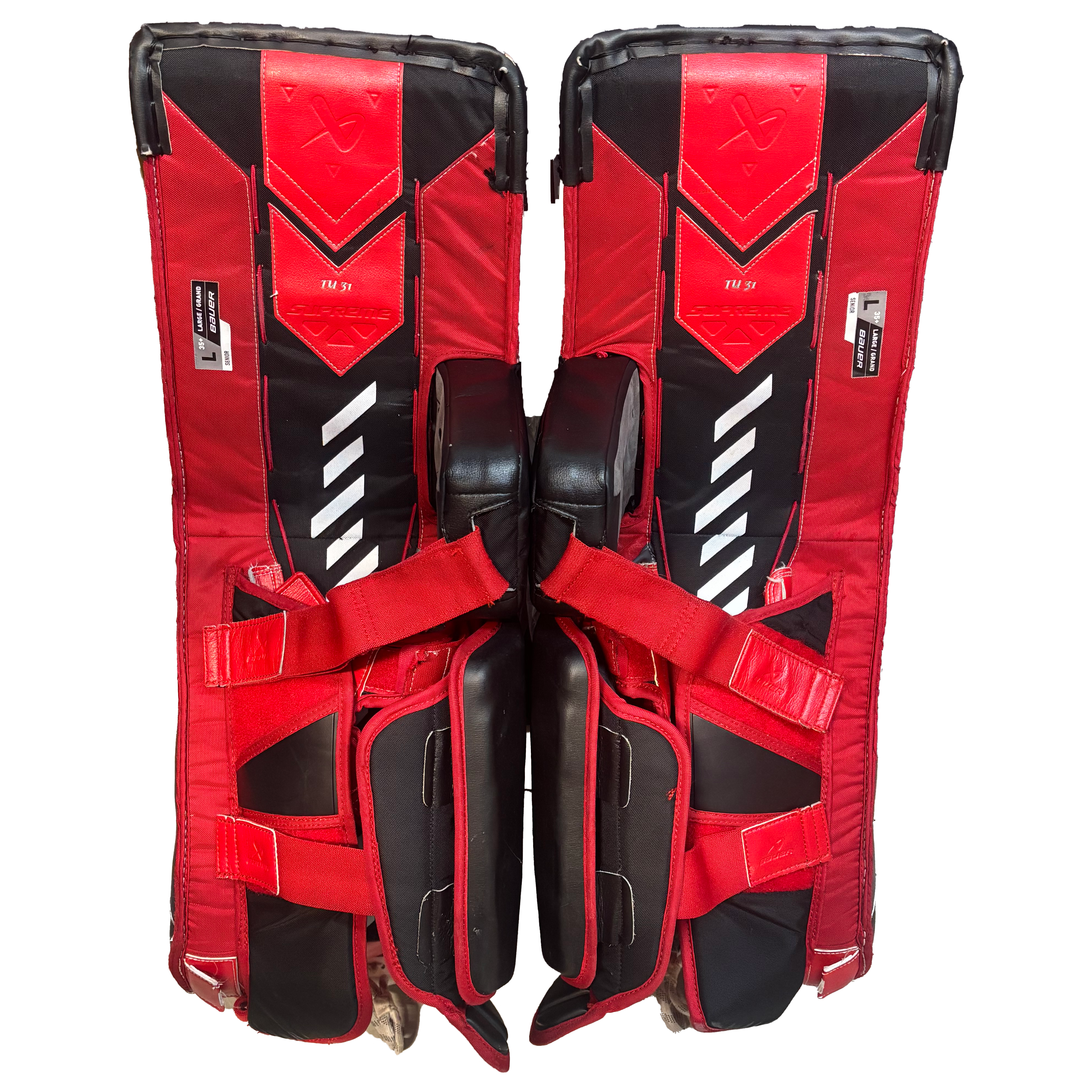 Bauer Supreme Shadow - Used Pro Stock Goalie Pads (White/Black/Copper/Red)