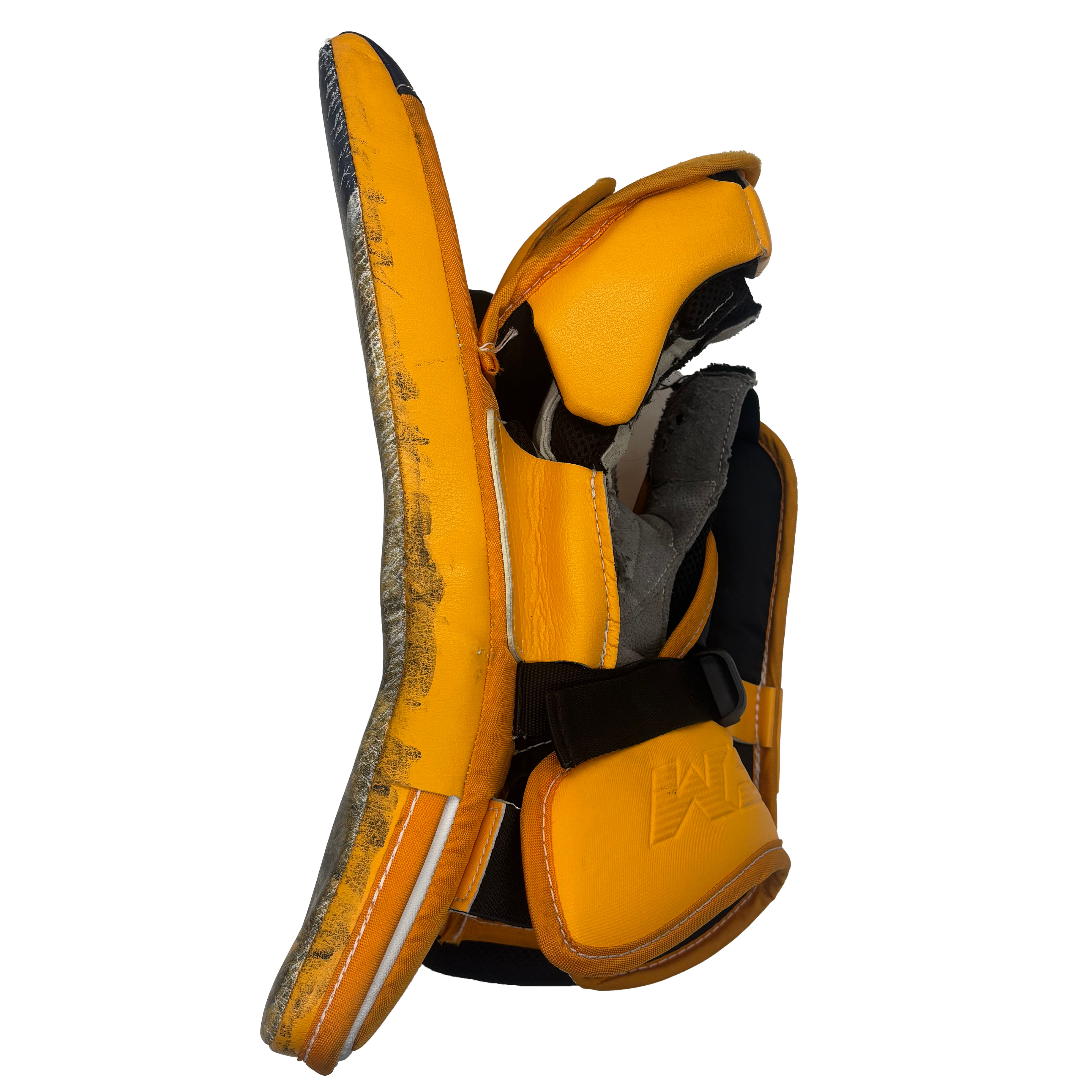CCM Extreme Flex 5 - Used Pro Stock Goalie Blocker (Yellow/Navy)