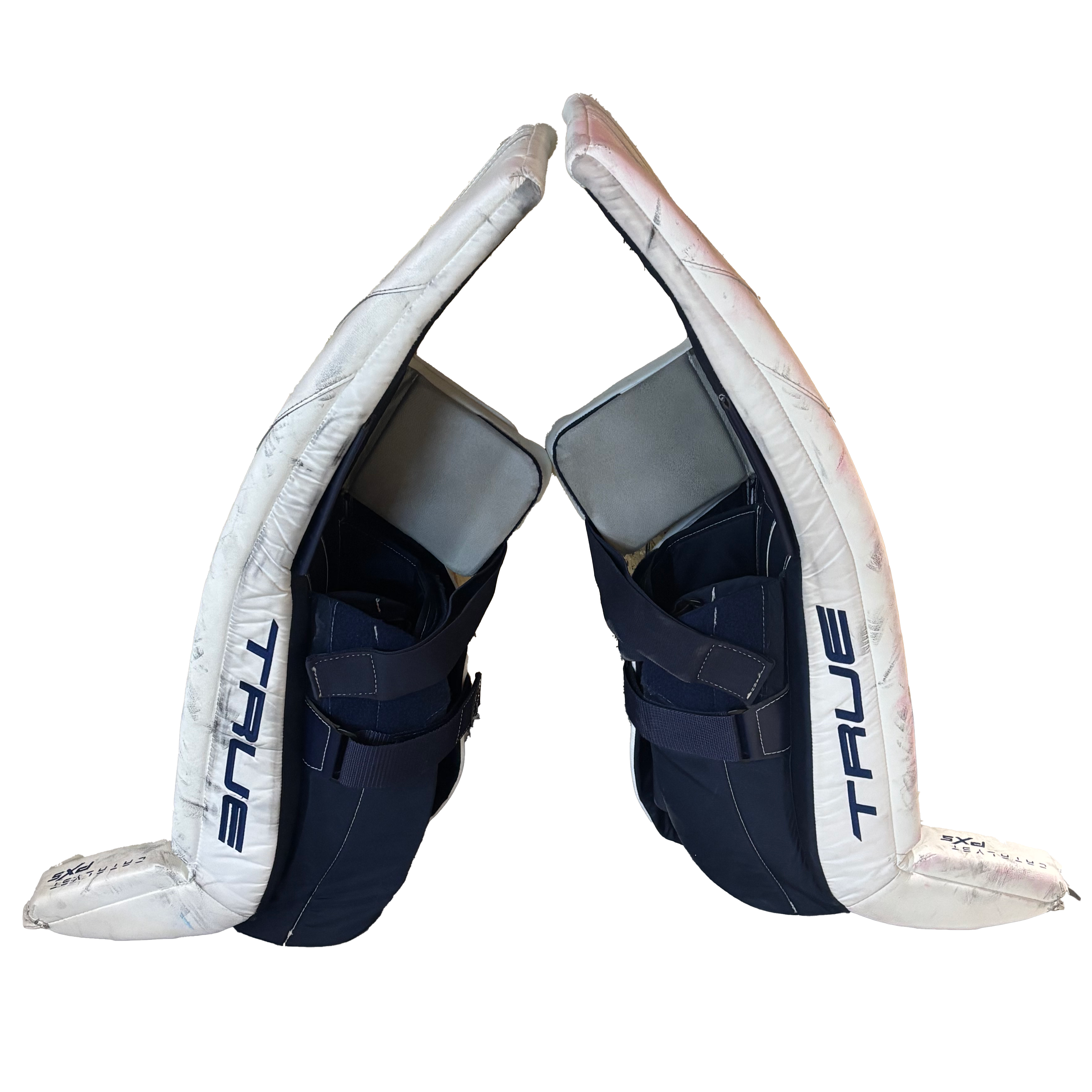 True Catalyst PX5 - Used Pro Stock Goalie Pads (White/Navy)