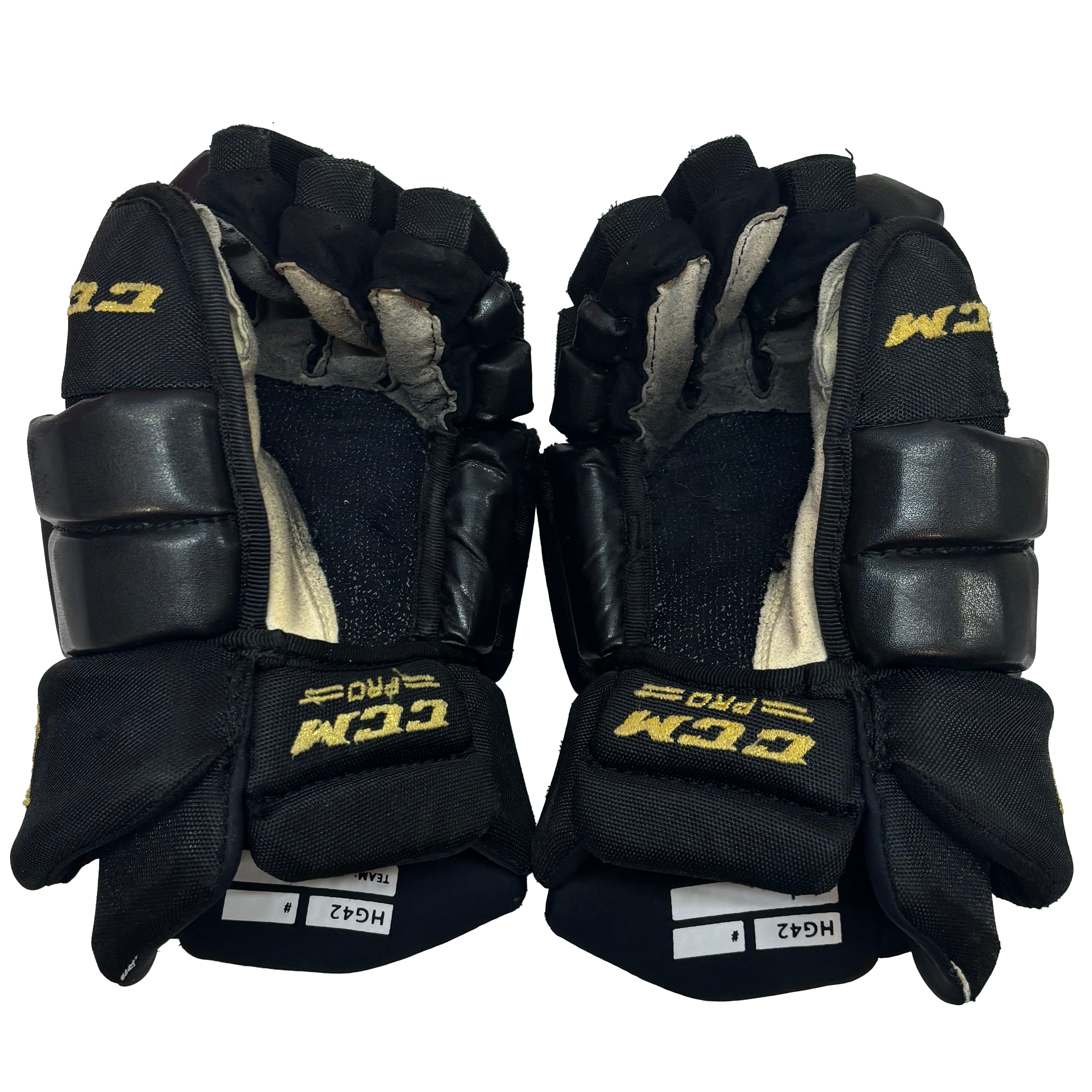 CCM HG42PP - Used WHL Pro Stock Hockey Gloves (Black/Gold)