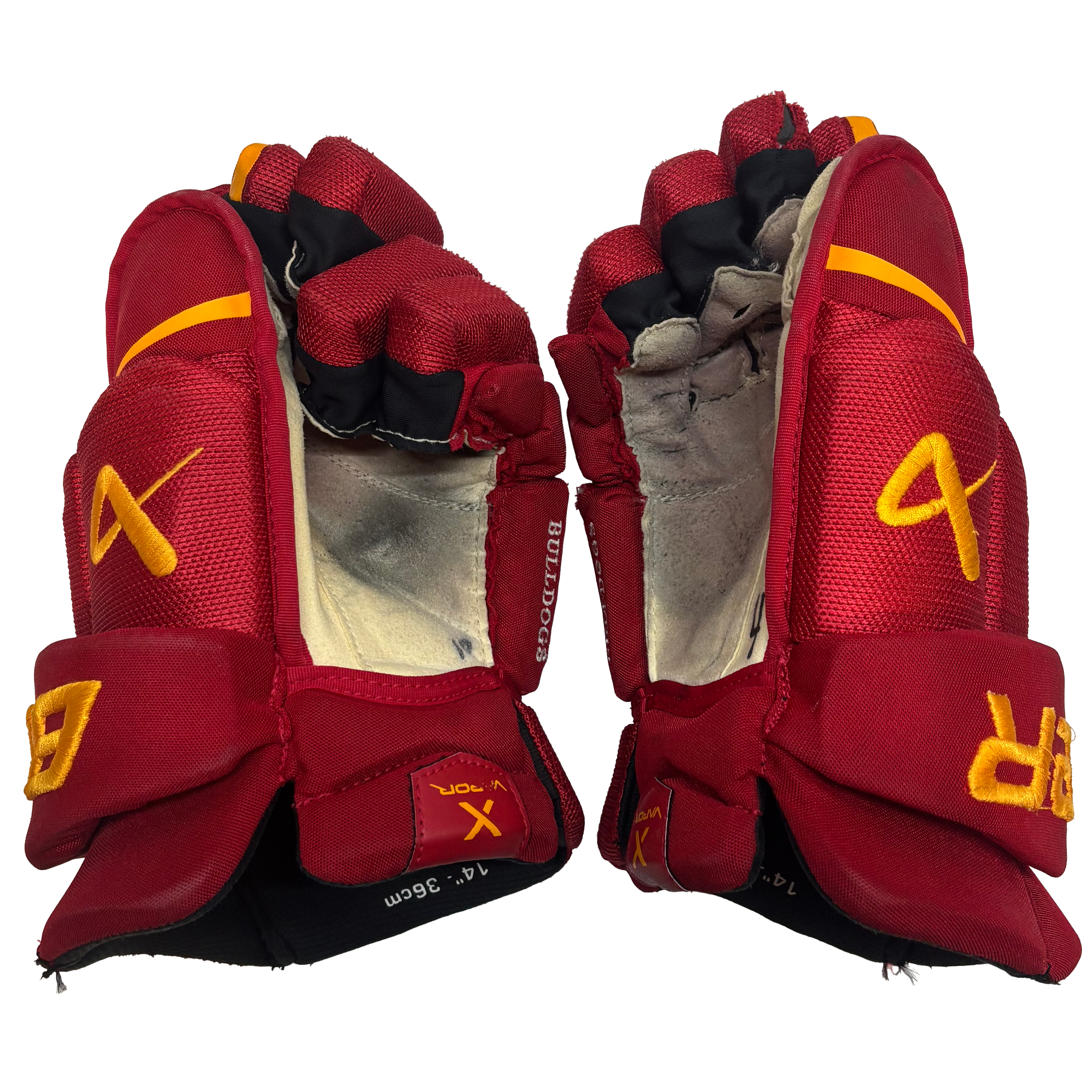 Bauer Vapor Hyperlite - Used NCAA Pro Stock Glove (Red/Yellow)