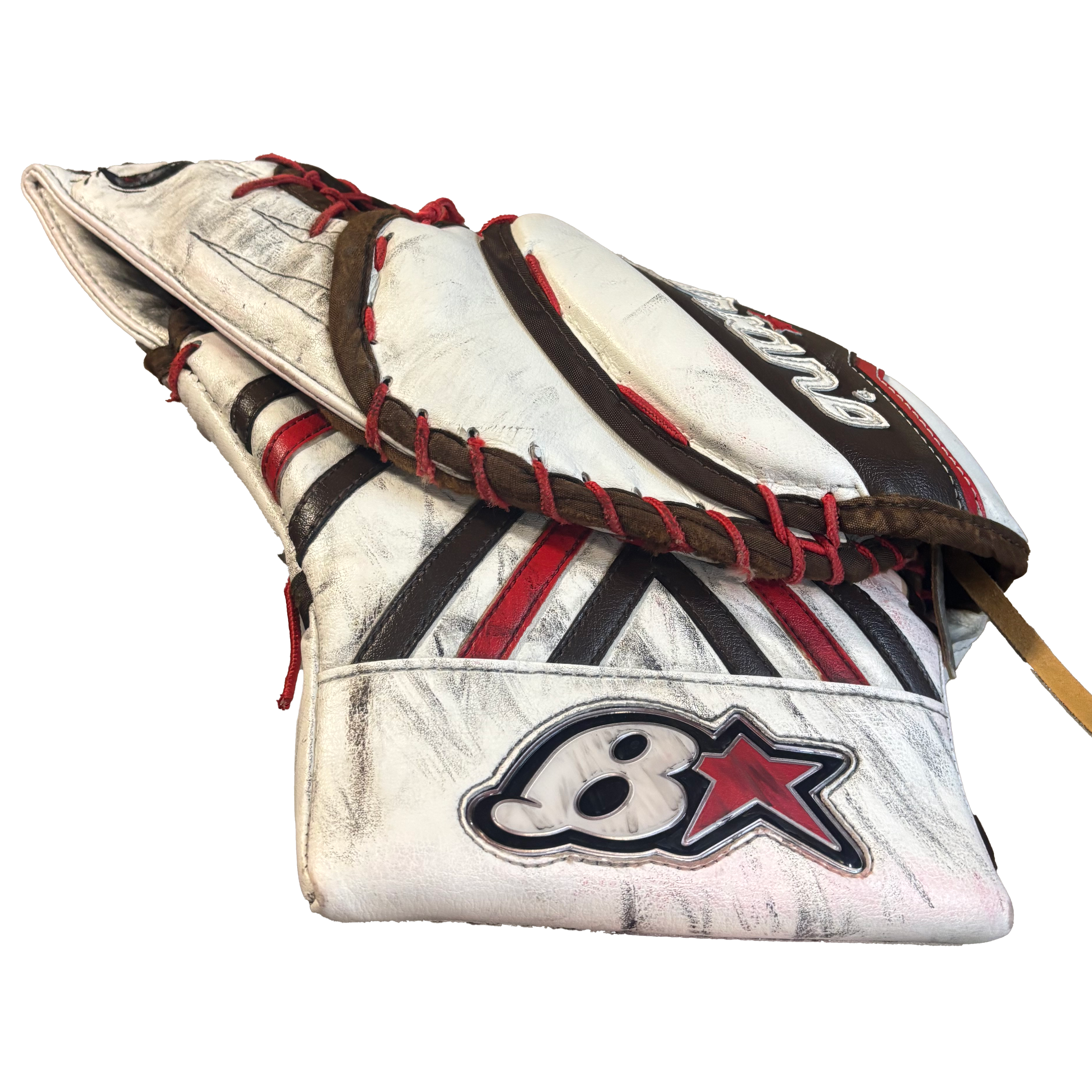 Brians Optik 2 - Used NCAA Pro Stock Goalie Glove (White/Brown/Red)