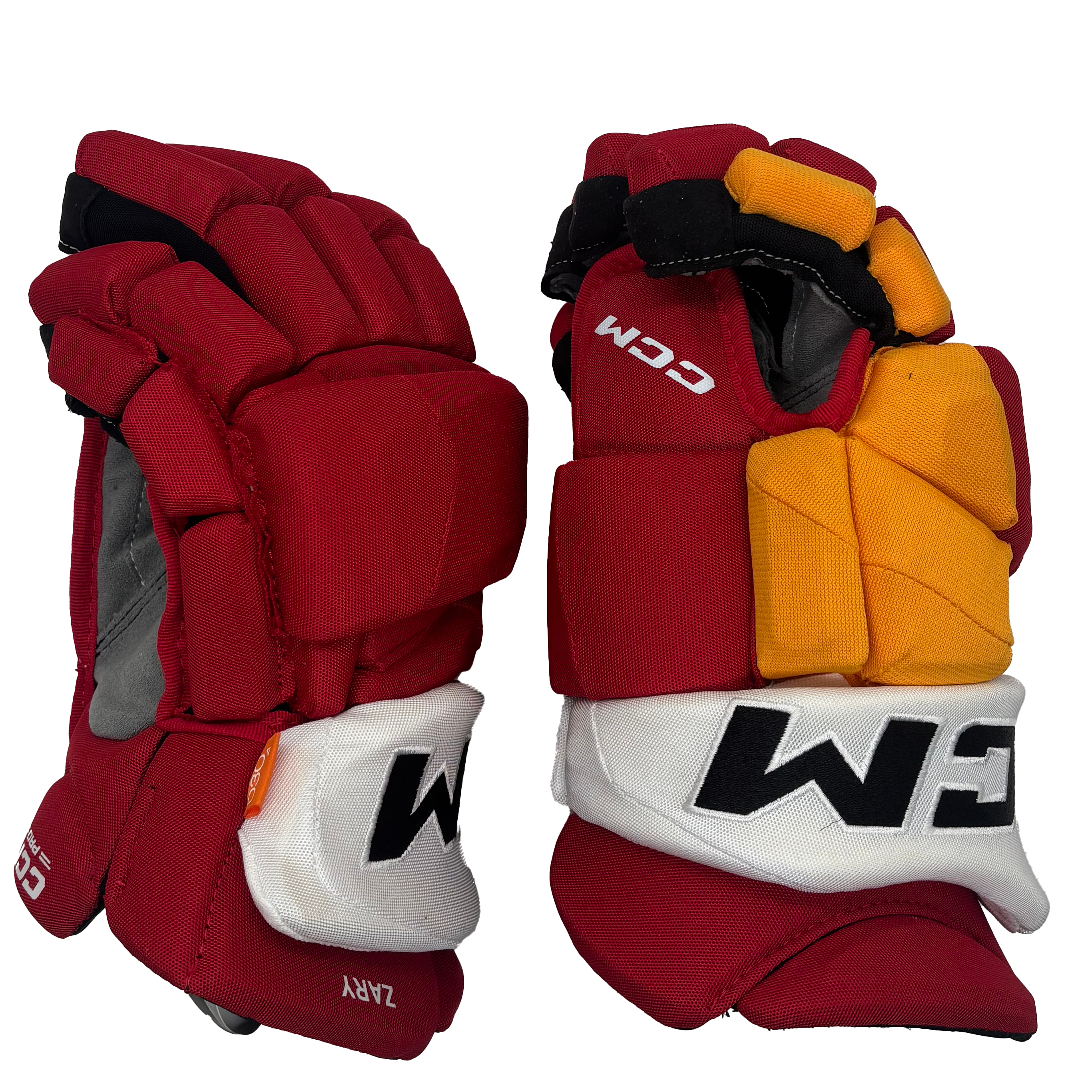CCM HGJSPP - NHL Pro Stock Glove -  Connor Zary (Red/Yellow/White)