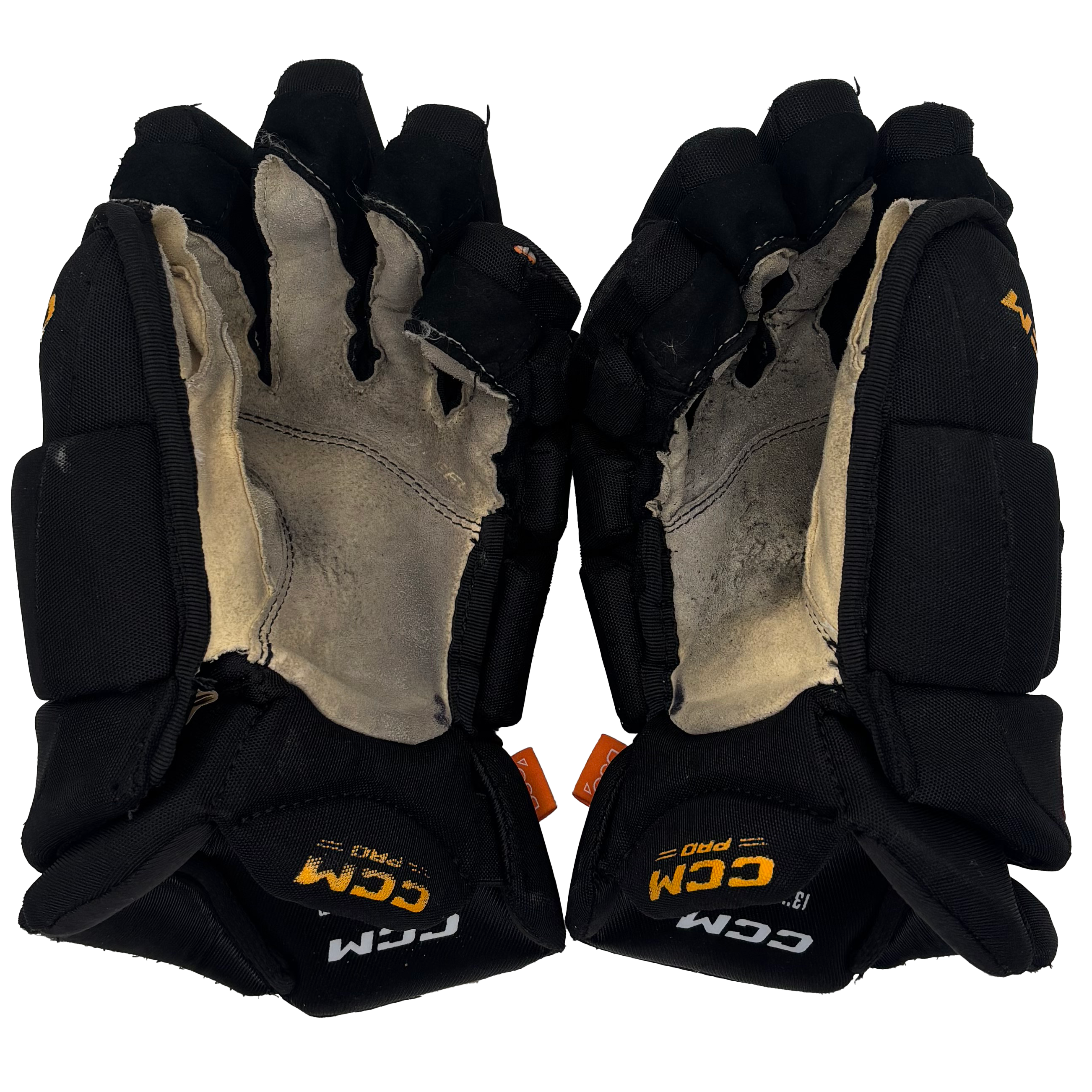 CCM HGJS - Used AHL Pro Stock Hockey Gloves (Black/Gold/Maroon)