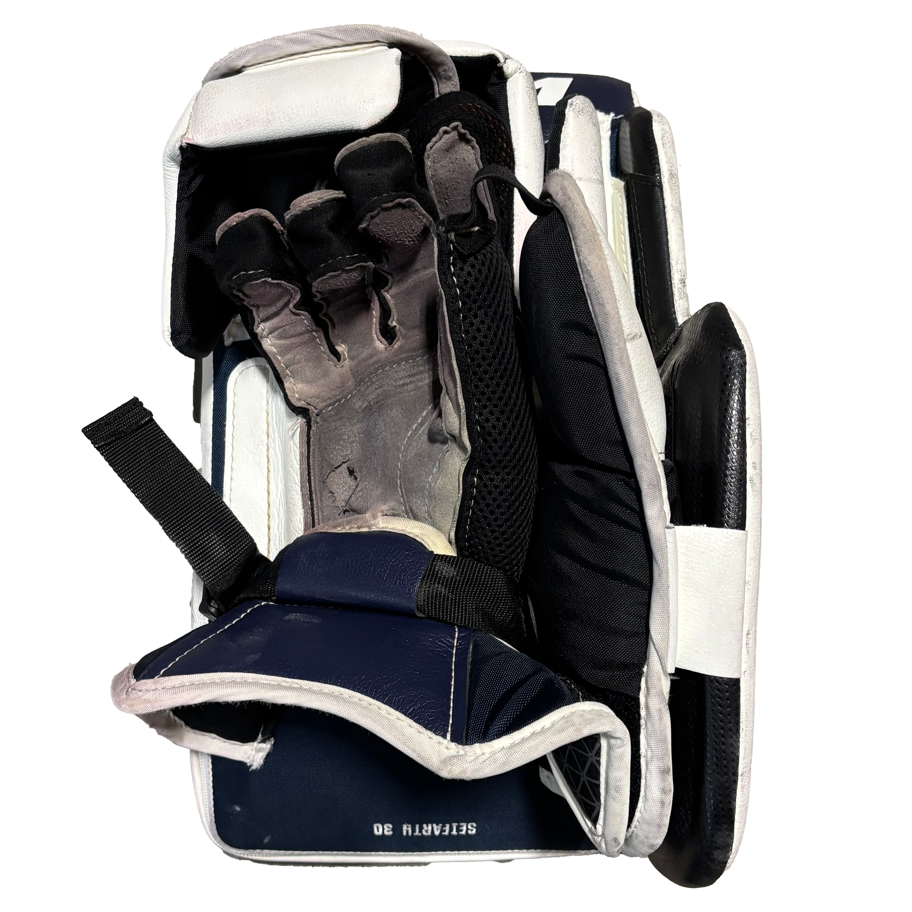 CCM Extreme Flex 6 - Used NCAA Pro Stock Goalie Blocker (White/Navy)