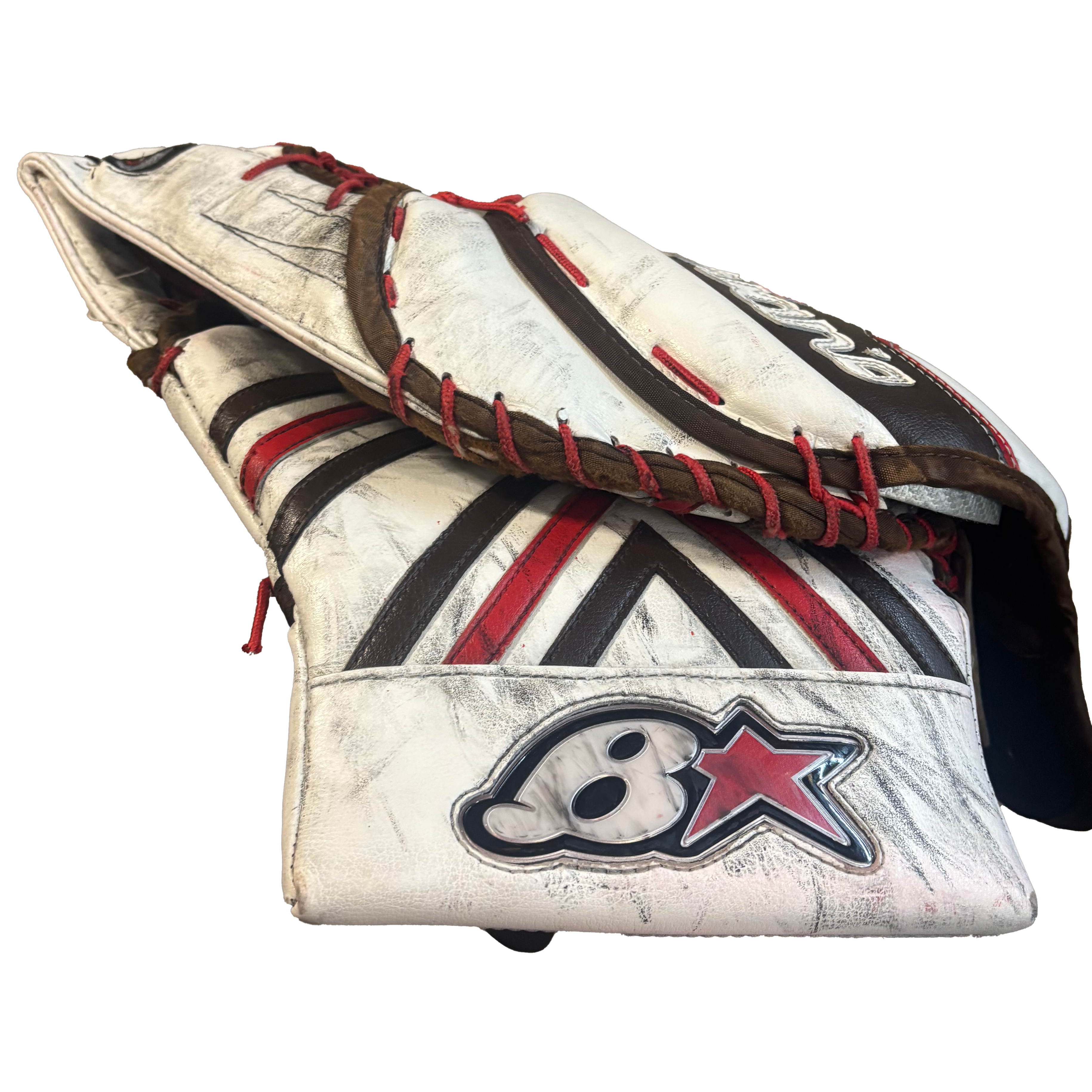 Brians Optik 2 - Used Pro Stock Goalie Glove (White/Brown/Red)
