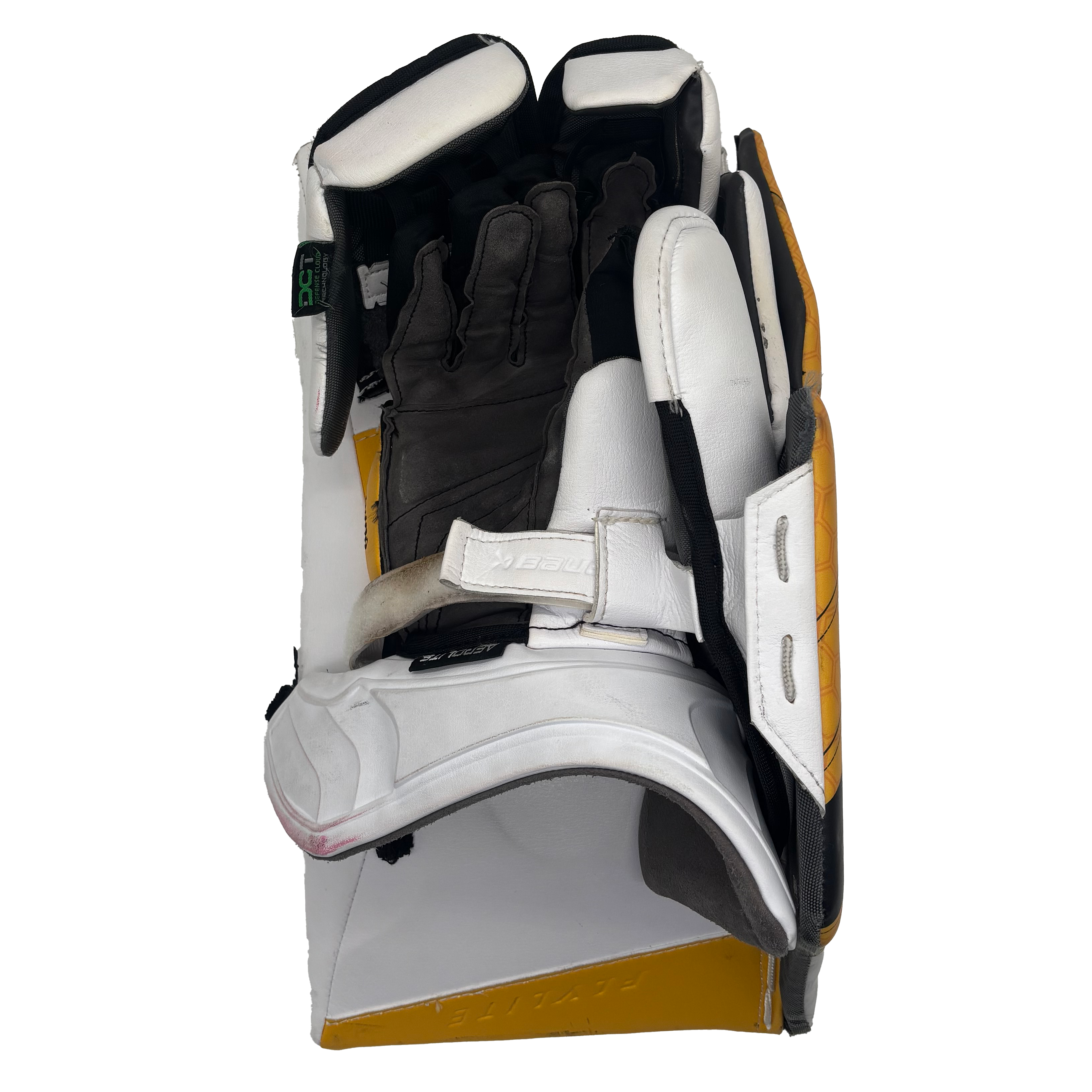 Bauer Vapor Flylite - Used Pro Stock Goalie Blocker (White/Yellow/Black)