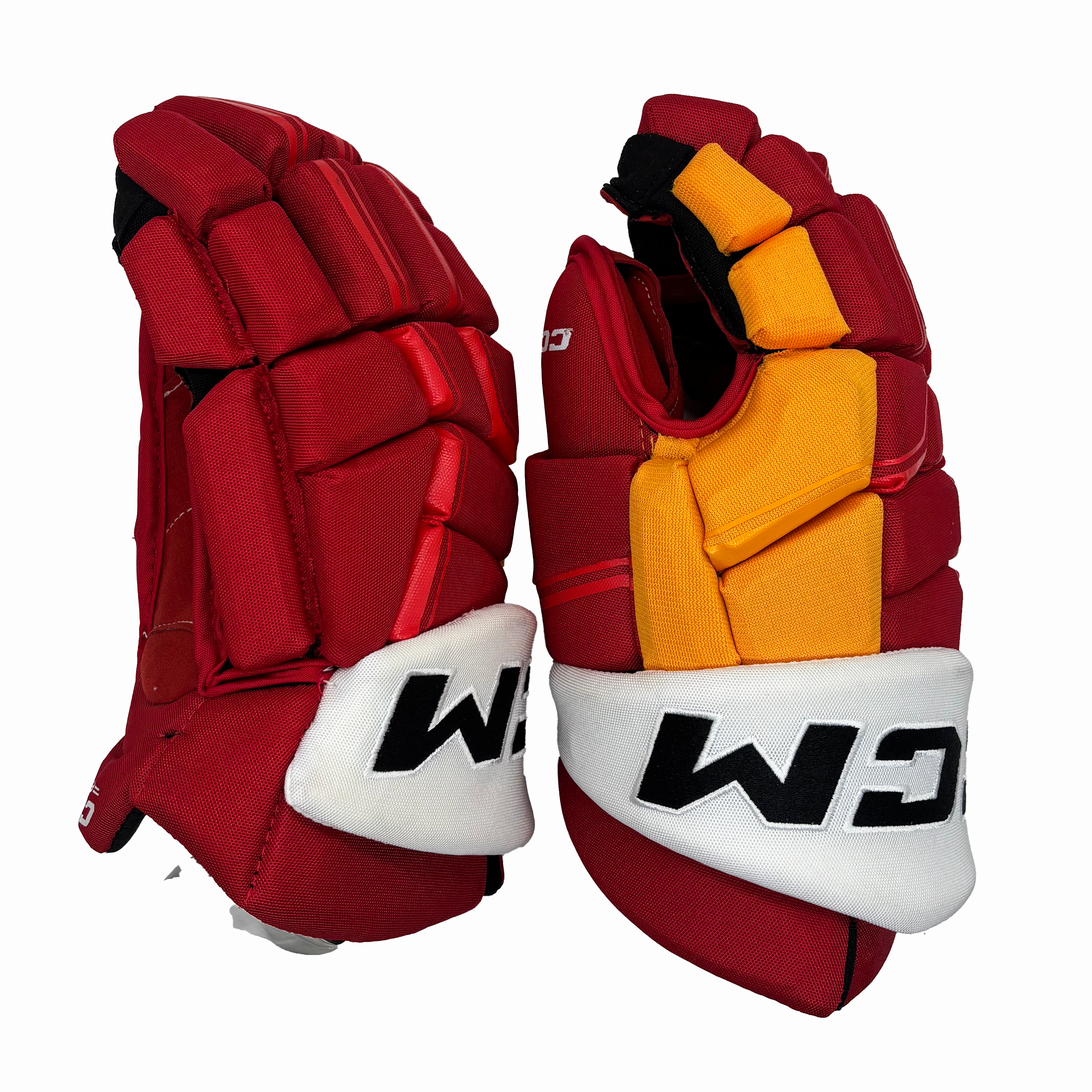 CCM HGQL - NHL Pro Stock Glove - Calgary Flames (Red/Yellow/White) *Red Palm