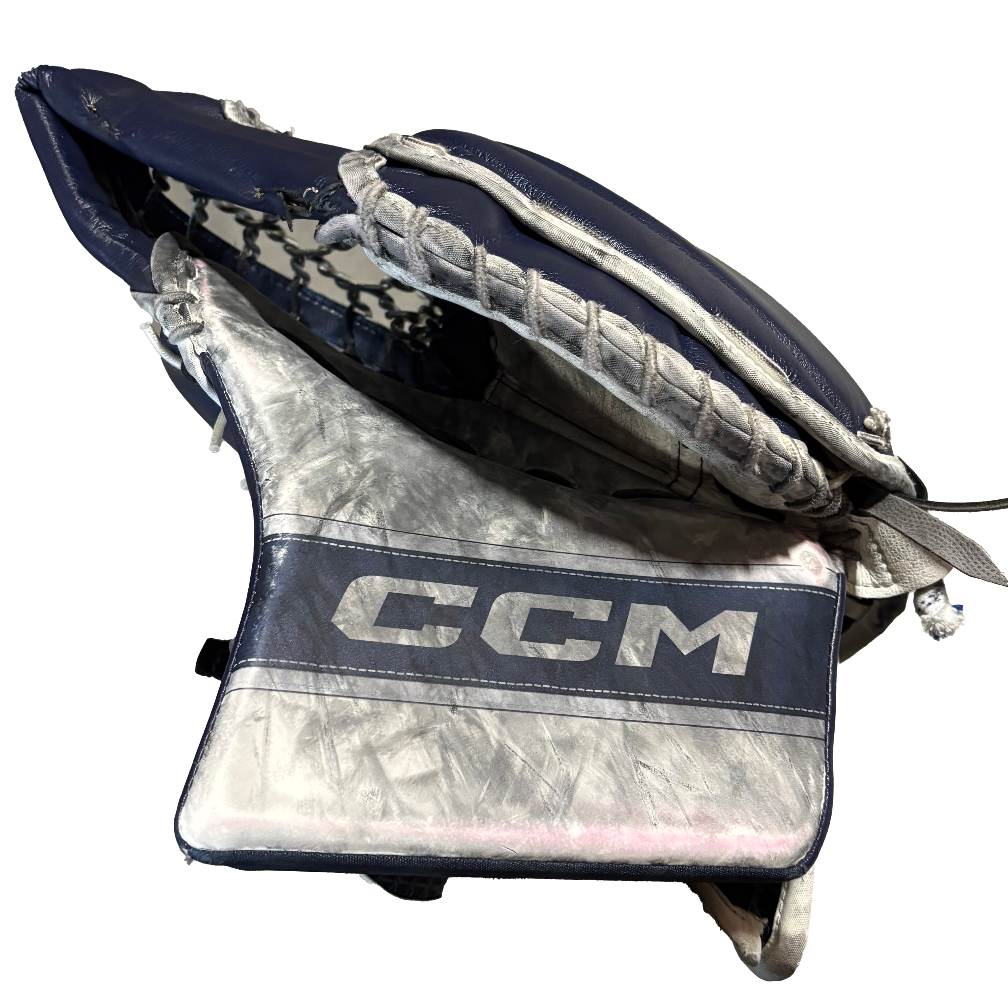 CCM Extreme Flex 6 - Used NCAA Pro Stock Goalie Glove (White/Navy)