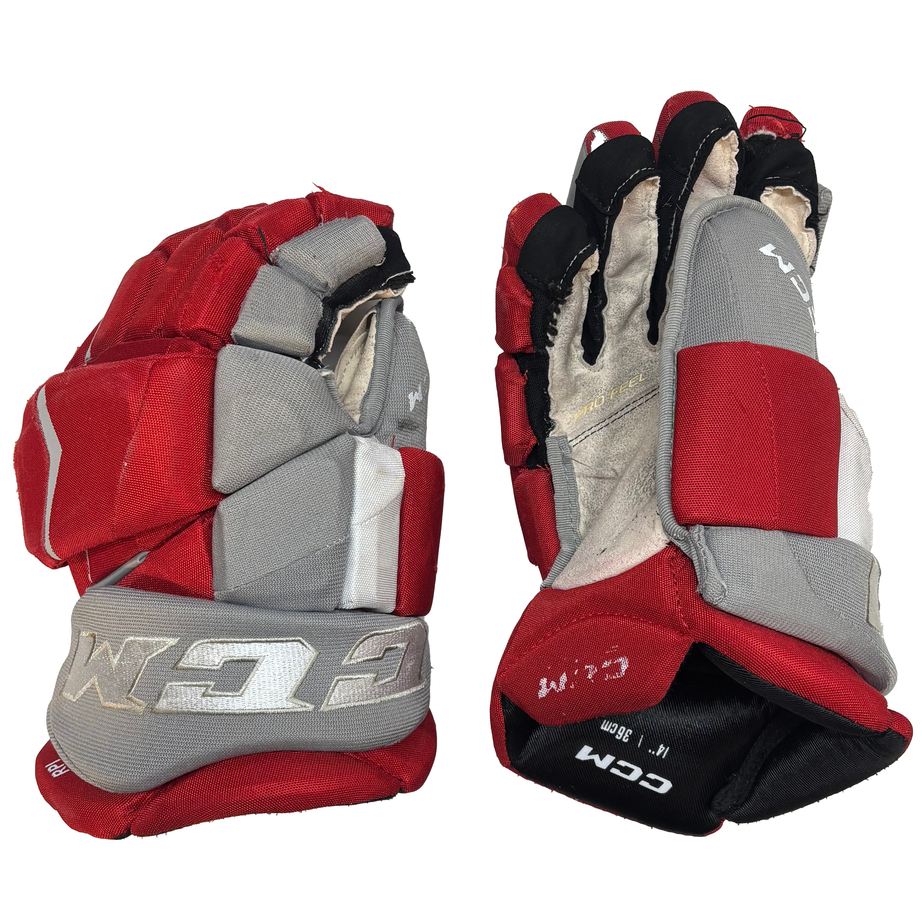 CCM HGJSPP - Used Pro Stock Hockey Glove (Red/Grey/White)