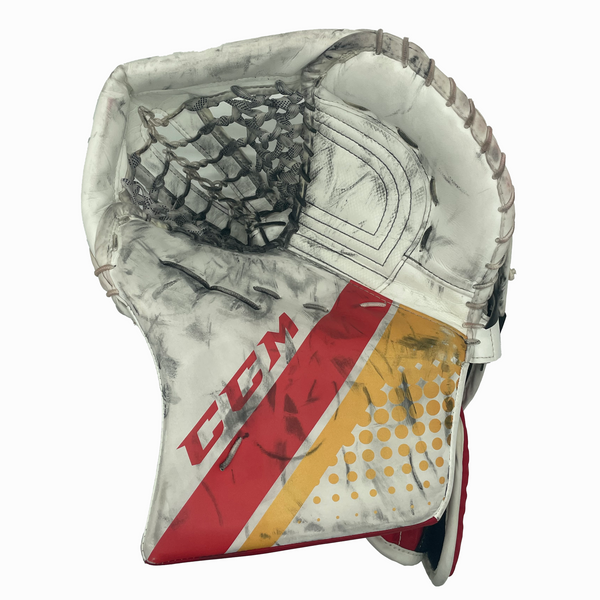 CCM Extreme Flex 5 - Used Pro Stock Goalie Glove (Yellow/White/Red)