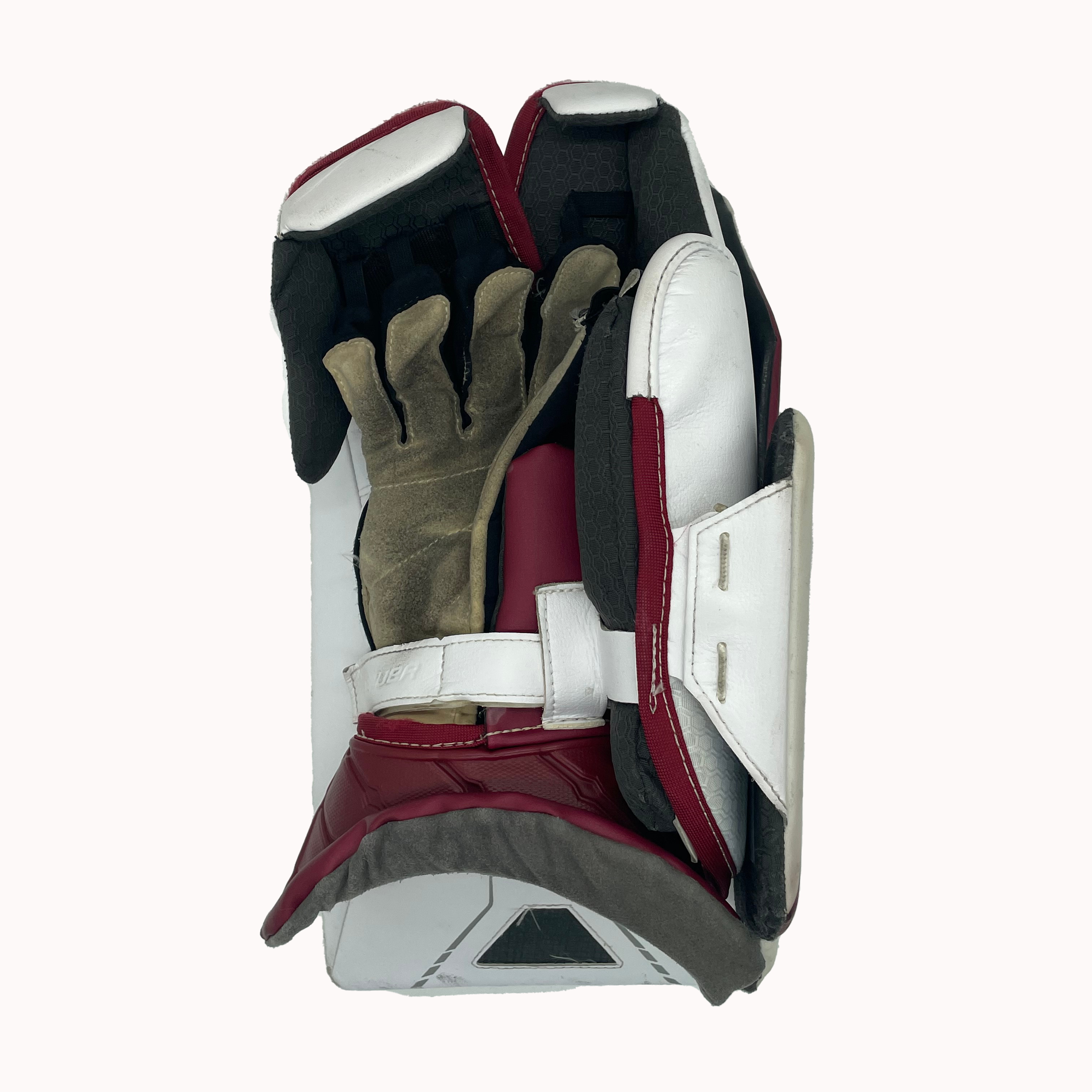 Bauer Vapor Hyperlite - Used Pro Stock Goalie Blocker (White/Maroon)