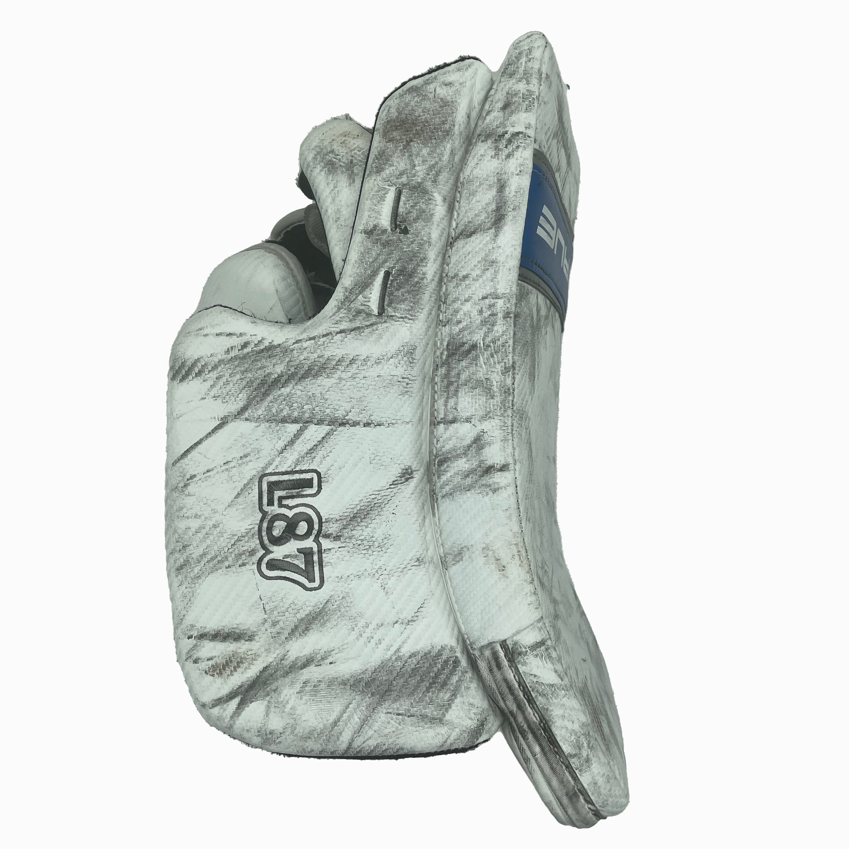True L87 - Used Pro Stock Goalie Blocker (White/Blue)