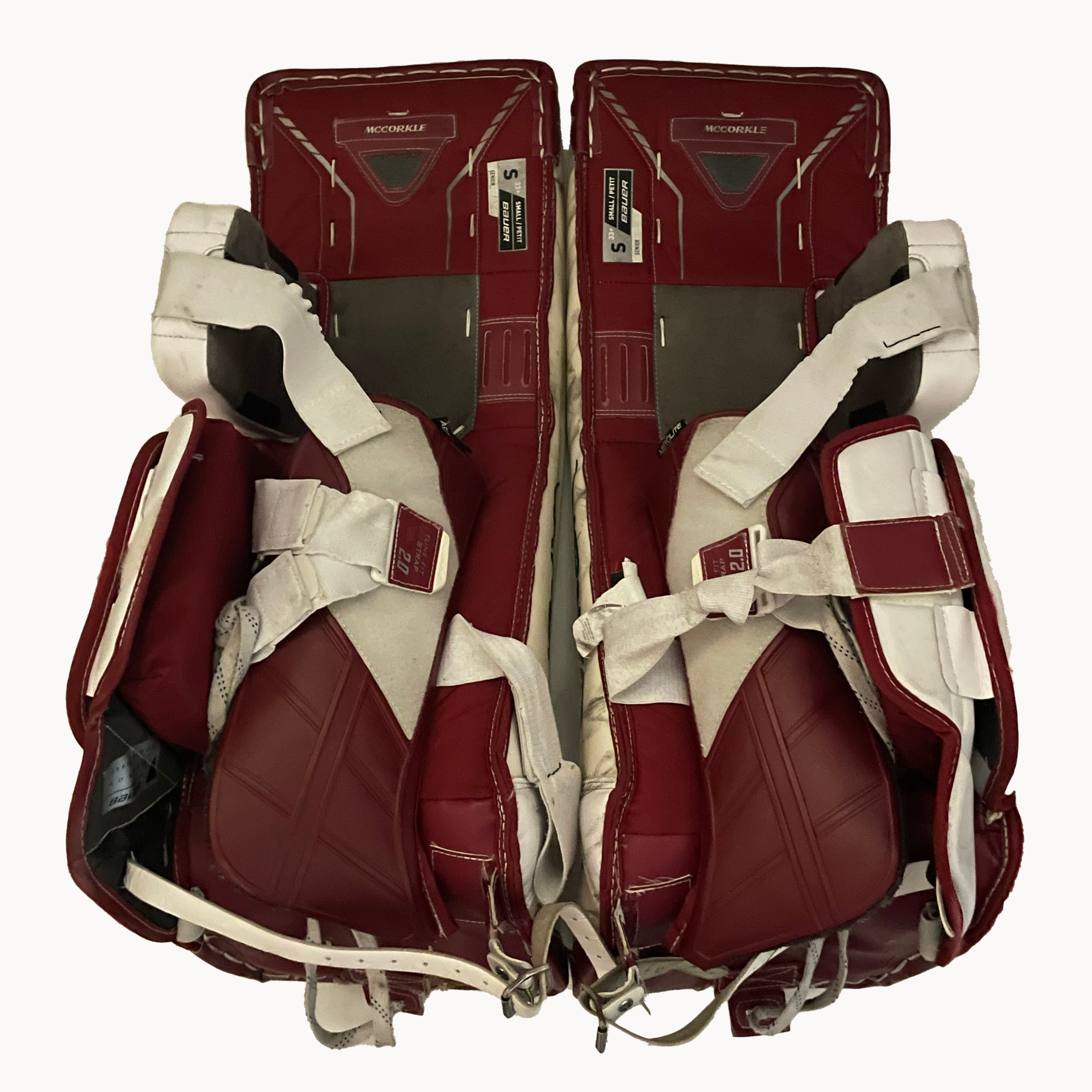 Bauer Vapor Hyperlite - Jambières de gardien senior Pro Stock d'occasion (blanc/marron)