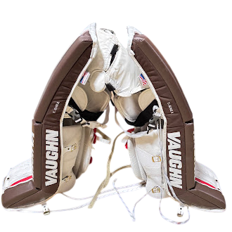 Vaughn Velocity V7 - Jambières de gardien de but Pro Stock d'occasion (blanc/marron/rouge)