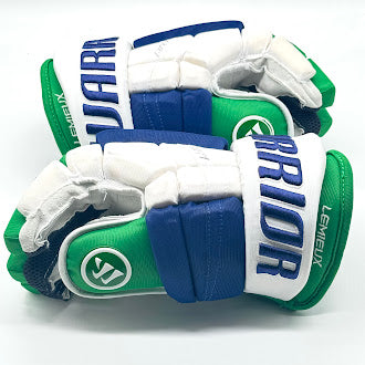 Warrior Covert QR1 Pro – Gant d'occasion Pro Stock de la LNH – Brendan Lemieux (bleu/vert/blanc)