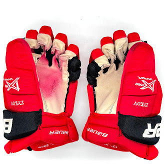 Bauer Vapor 1X Pro - Gant de hockey professionnel d'occasion de la LNH - Valentin Zykov (rouge/noir)