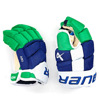 Bauer Supreme Mach - Gants de hockey NHL Pro Stock - Sebastian Aho (Bleu/Vert/Blanc)
