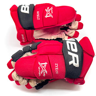 Bauer Vapor 1X Pro - Gant de hockey professionnel d'occasion de la LNH - Valentin Zykov (rouge/noir)