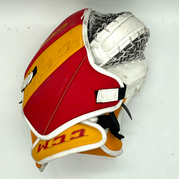CCM Extreme Flex 5 - Used Pro Stock Goalie Glove (White/Red/Yellow)