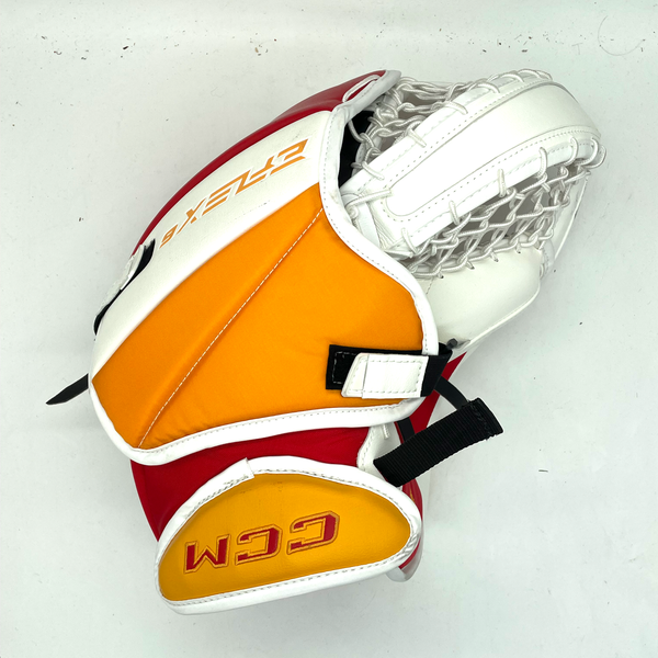 CCM Extreme Flex 6 - Used Pro Stock Goalie Glove (White/Red/Yellow)