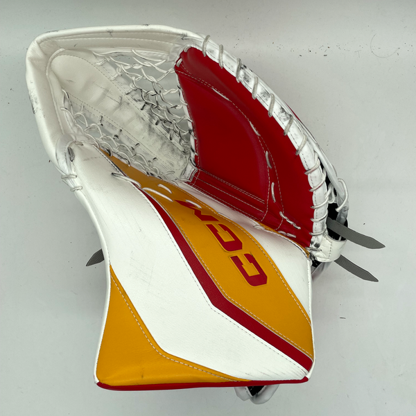 CCM Extreme Flex 6 - Used Pro Stock Goalie Glove (White/Red/Yellow)