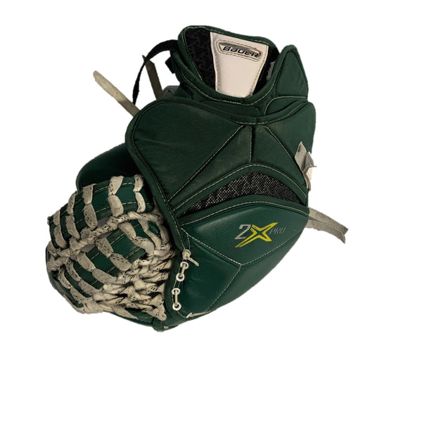 Bauer 2X Pro - Used Pro Stock Goalie Glove - (White/Green/Yellow)