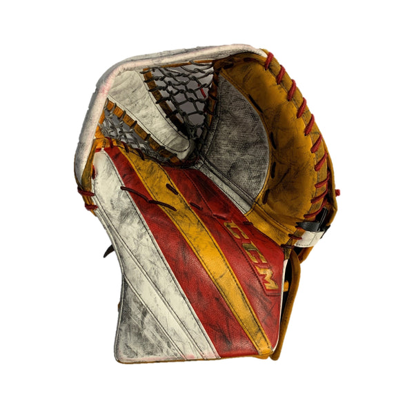 CCM Extreme Flex 5 - Used Pro Stock Goalie Glove - (Red/Yellow/White)